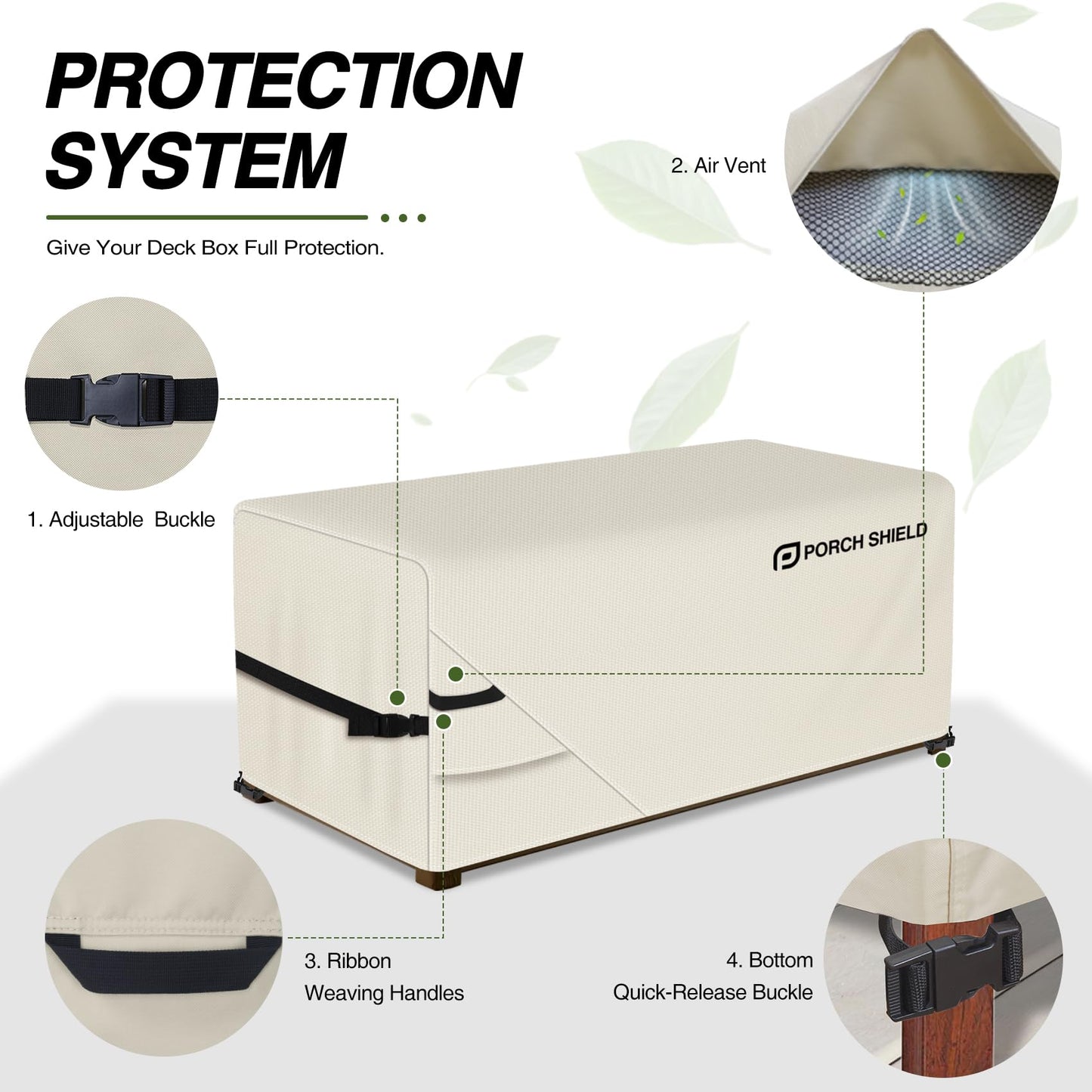 Porch Shield Patio Deck Box Storage Cover - 600D Outdoor Waterproof Cover for 73 Gallon Box Tear Resistant Rectangular Fire Pit Table Covers 44 x 28 x 24 inch Beige