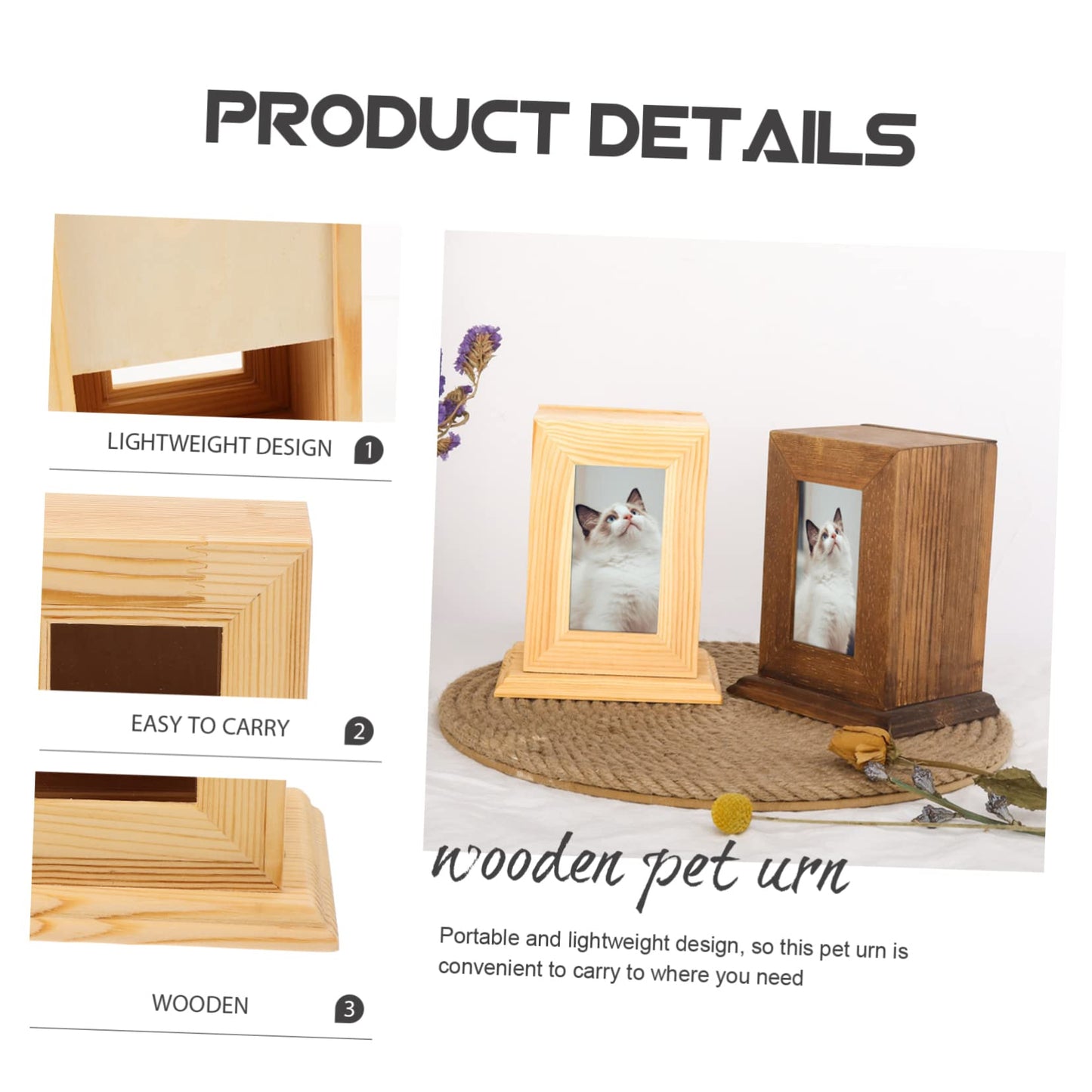 BESPORTBLE Cat Cremation Ashes Memorial Urn Wooden Pet Ash Container Photo Frame Portable Design for Remembrance and Healing