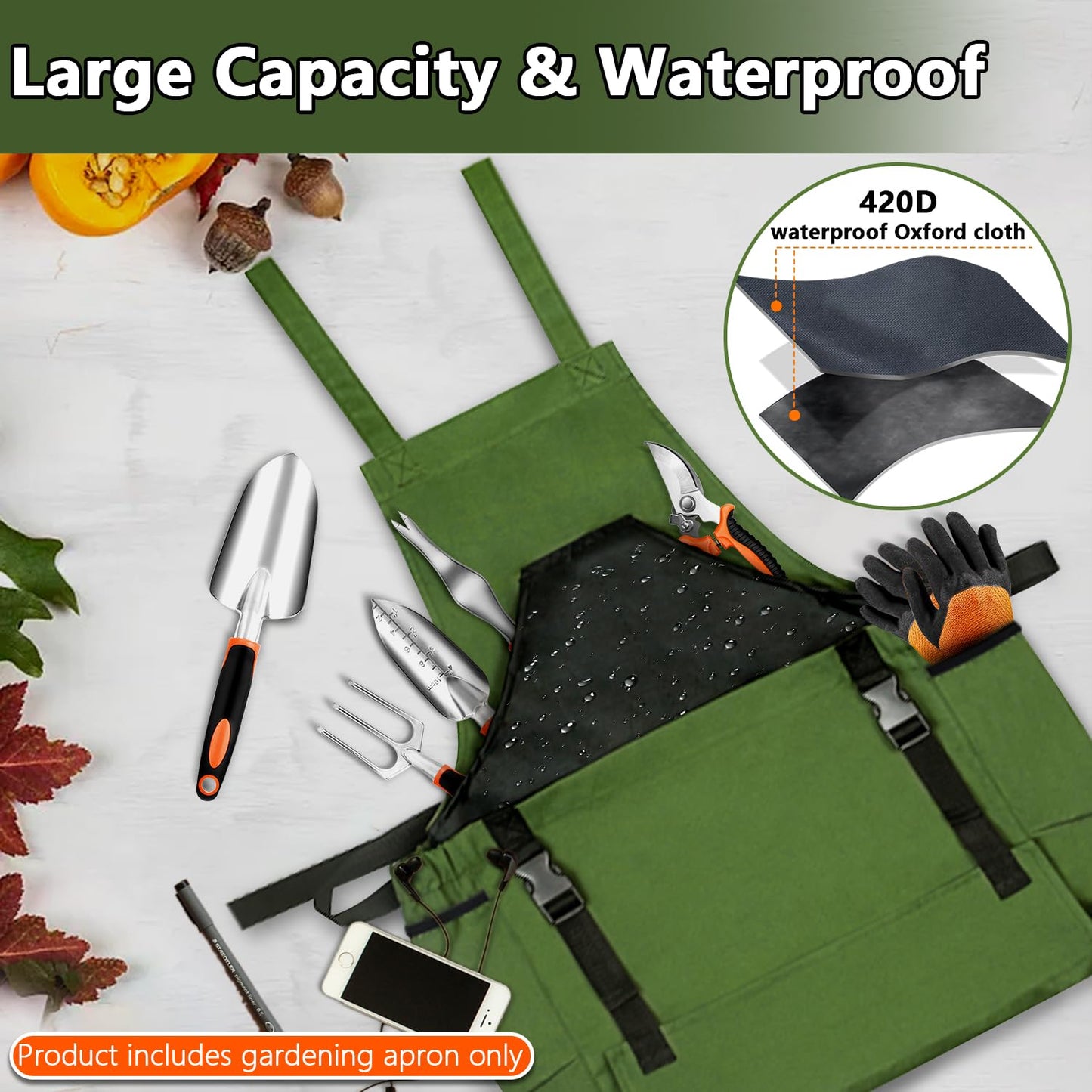 Tintsabo Gardening Apron, Harvest Apron Gardening Gifts for Men Gardening Apron with Pockets for Women, Green