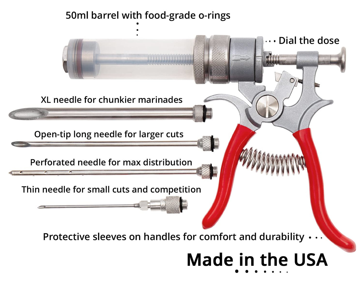 SpitJack Magnum BBQ Marinade Meat Injector, Made in USA, 4 Needles, MJ106