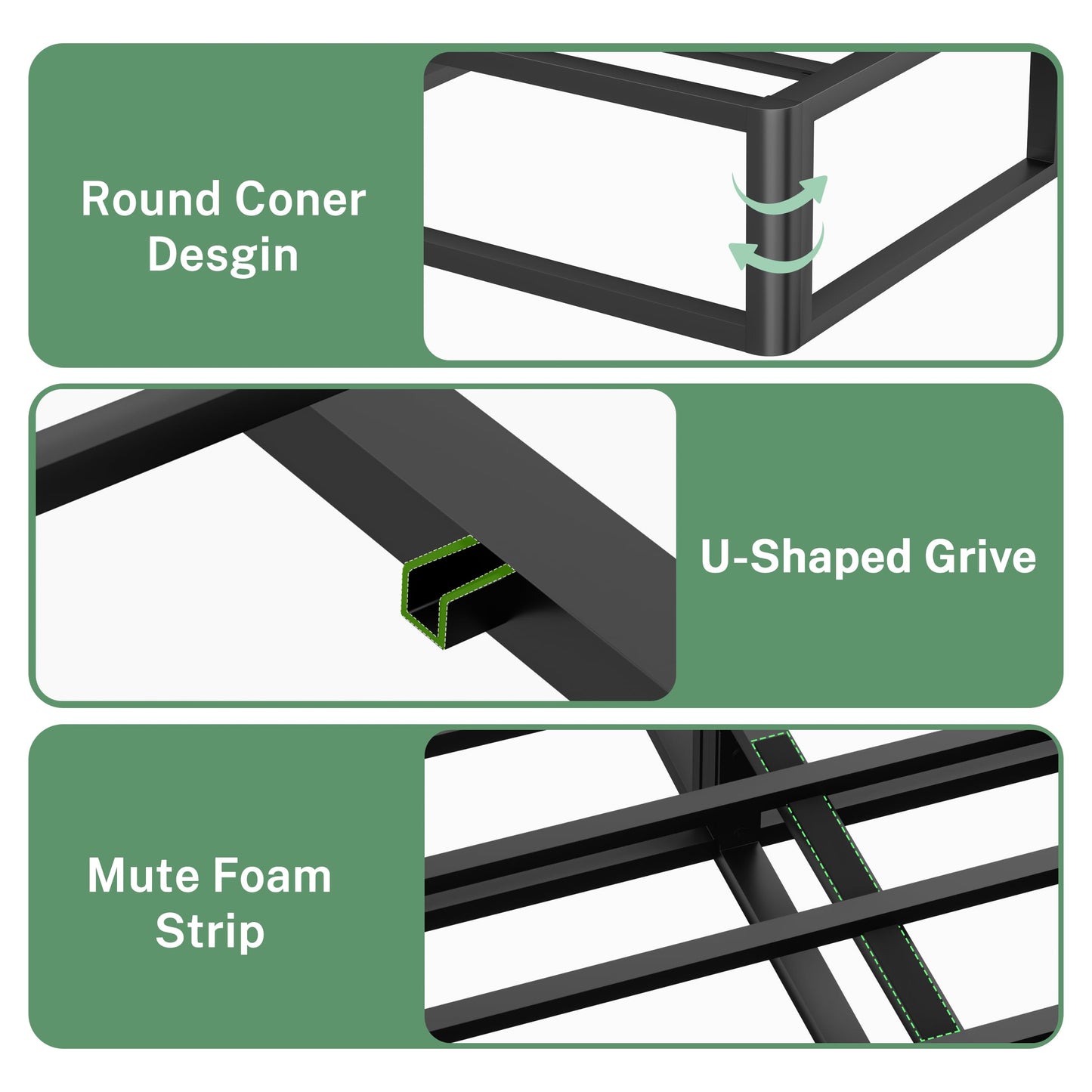 VIPSHOW 10 Inch Queen Metal Bed Frame Round Corner Low Platform Bed Frames 3000 LBS Heavy Duty Steel Slats Support Mattress Foundation No Box Spring Needed, Noise Free, Easy Assembly, Black