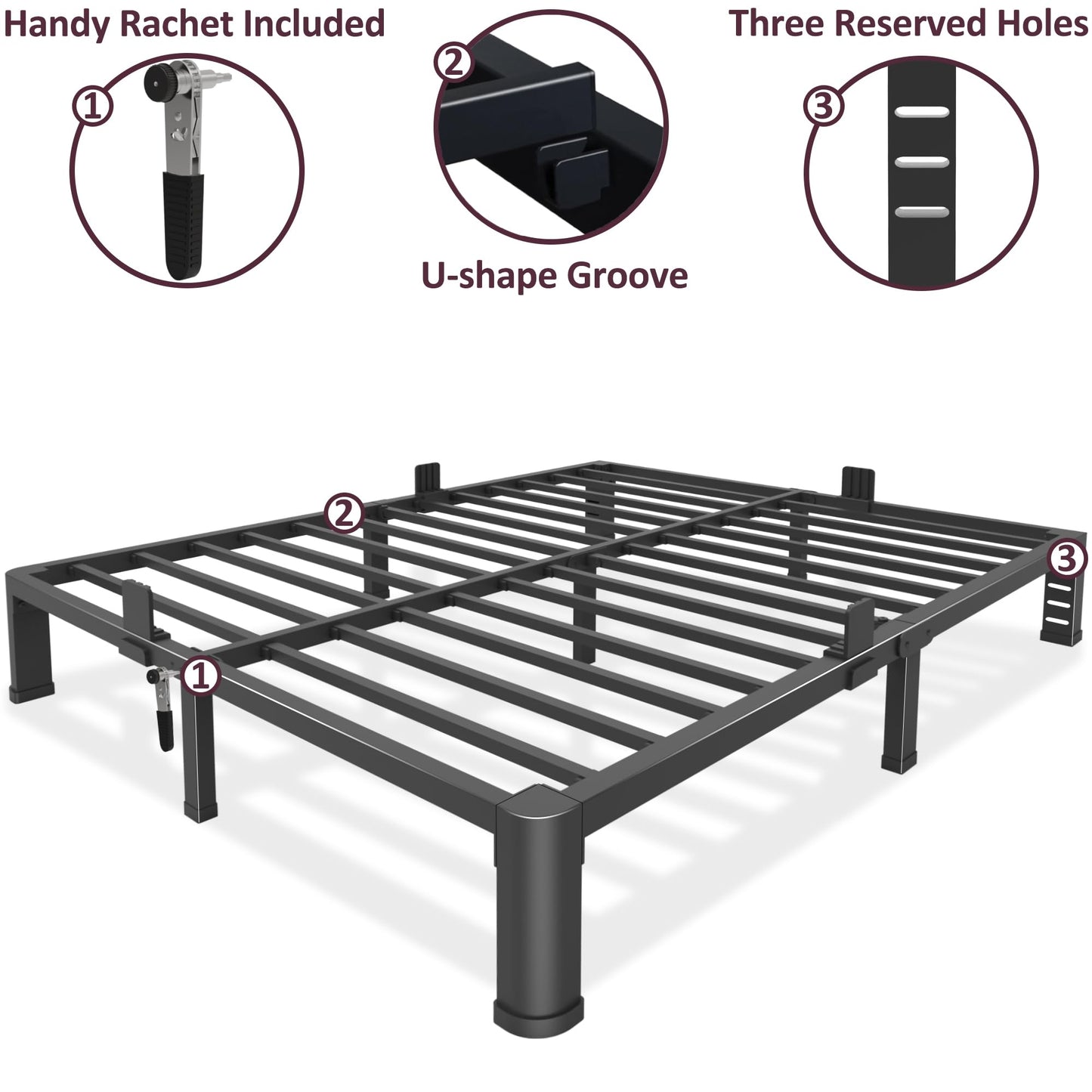 Bilily 6 Inch Low Bed Frame Queen with Round Corner Legs,3500 LBS Heavy Duty Low Profile Queen Bed Frame Metal Platform, No Box Spring Needed, Easy Assembly, Noise-Free, Headboard Compatible,Black