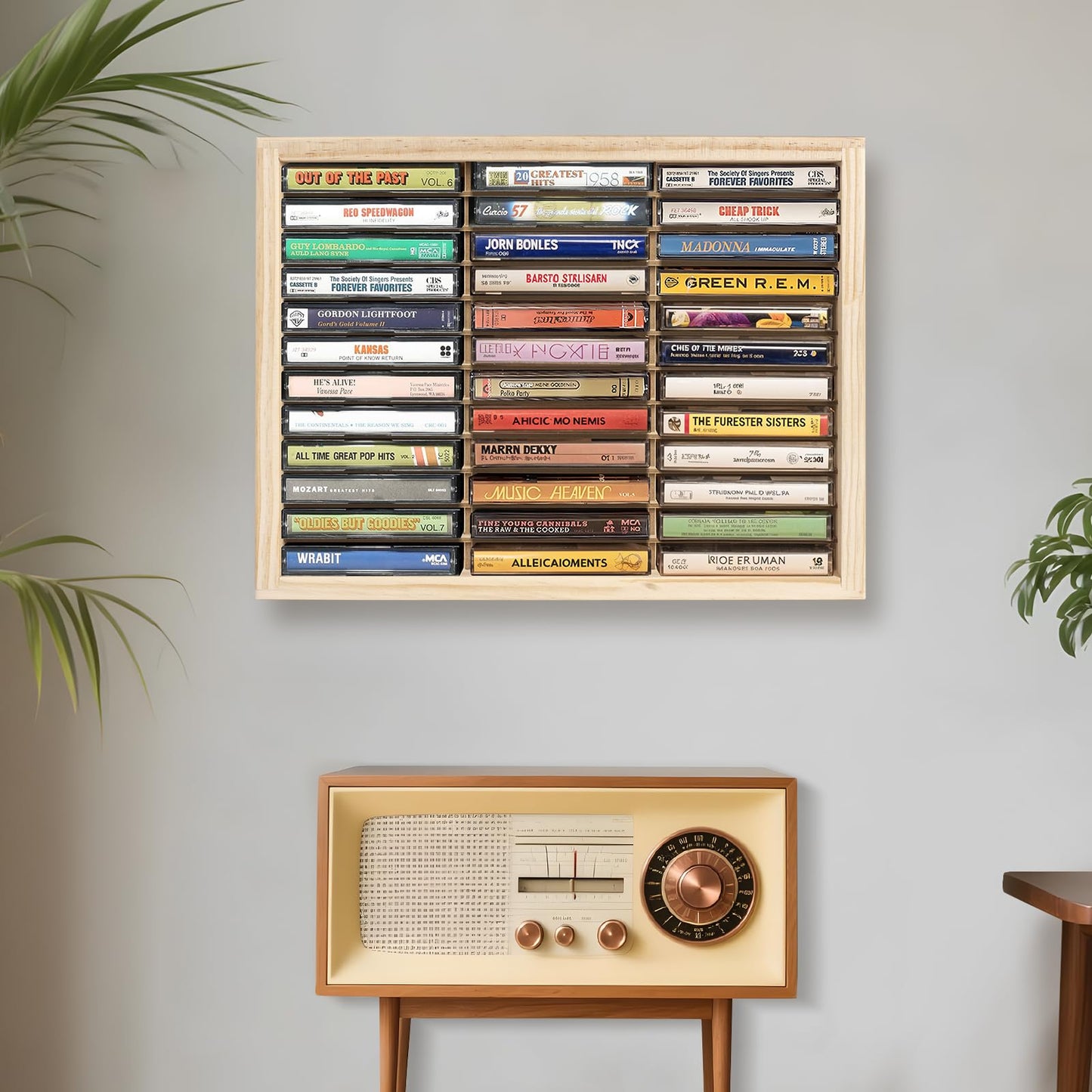 Waratah Designs Cassette Tape Storage Rack, 36-slot Wood Cassette Tape Holder, Wall Mount or Freestanding Audio Cassette Organizer, Playing Card Storage, Unfinished Pine