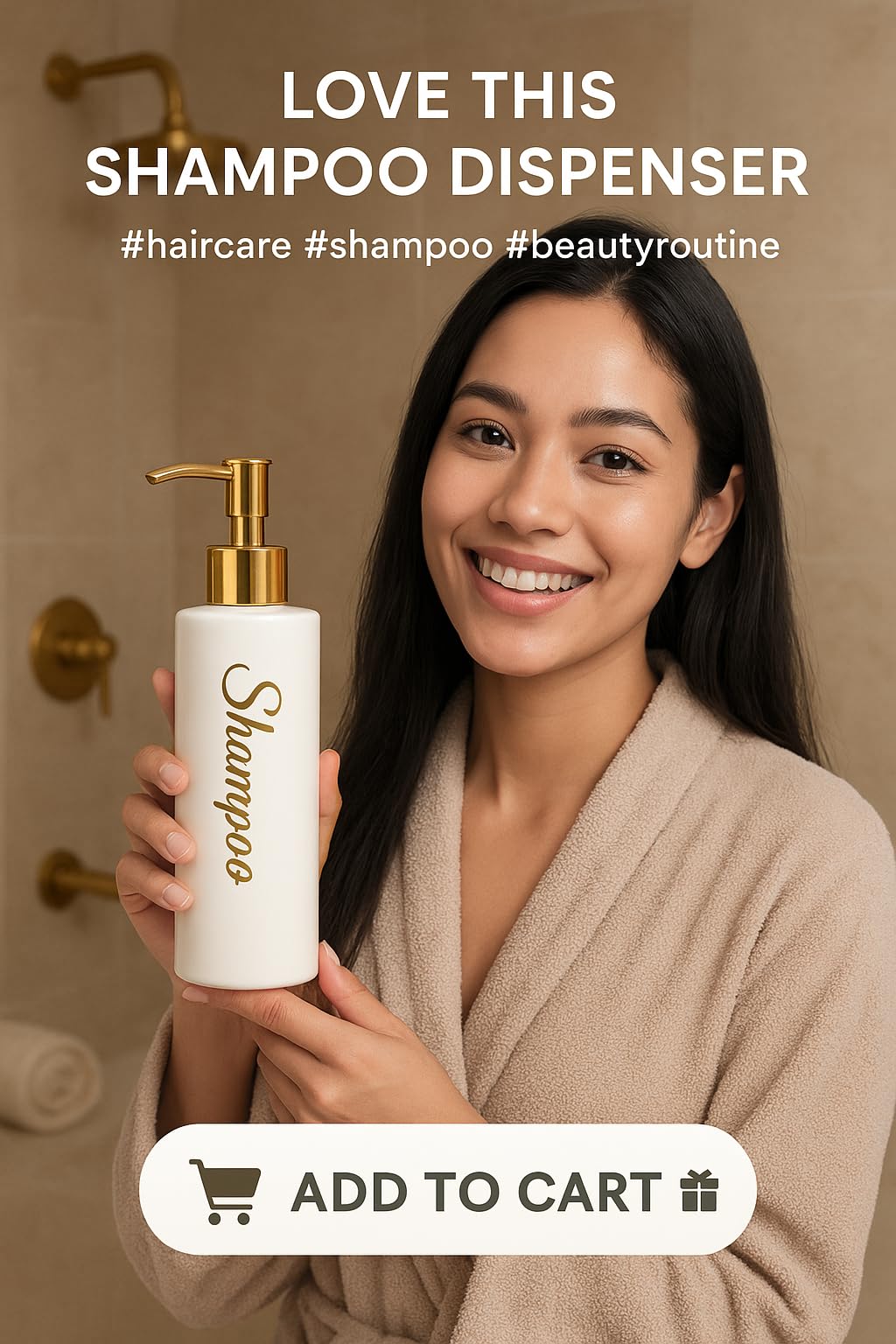 uMadeUs Shampoo and Conditioner Dispenser - Essentials Toiletry Bottles - Shower Refillable Shampoo and Body Wash Soap Pump Bottle – 3X 16oz Family Size Containers - White Round All Gold Pump