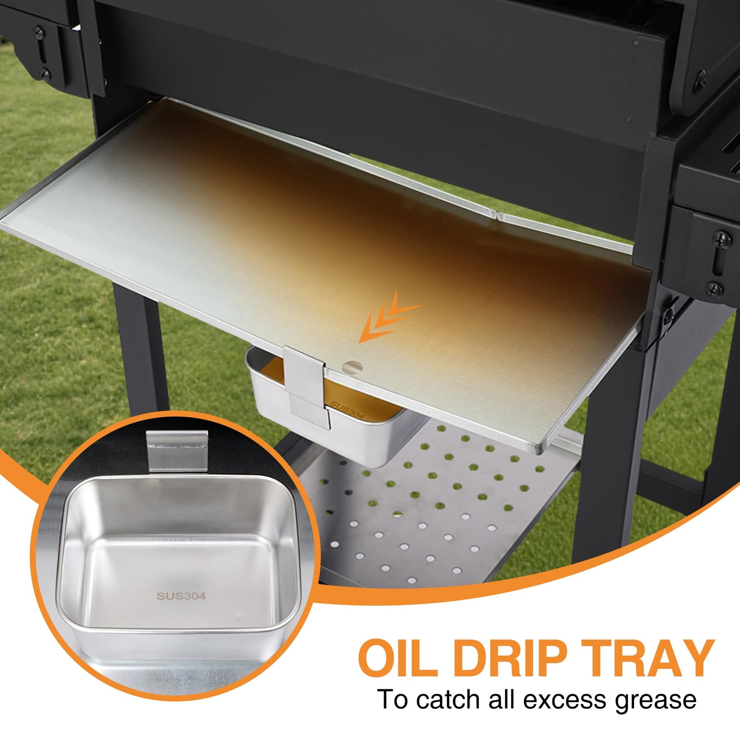GRILL DEPOTS Propane Gas Grill with Folding Side Tables, 3-Burner Gas Grill with Cast Iron Grates and Stainless Steel Griddle Pan, Outdoor BBQ Grill Portable with Wheels 30,000 BTU Output