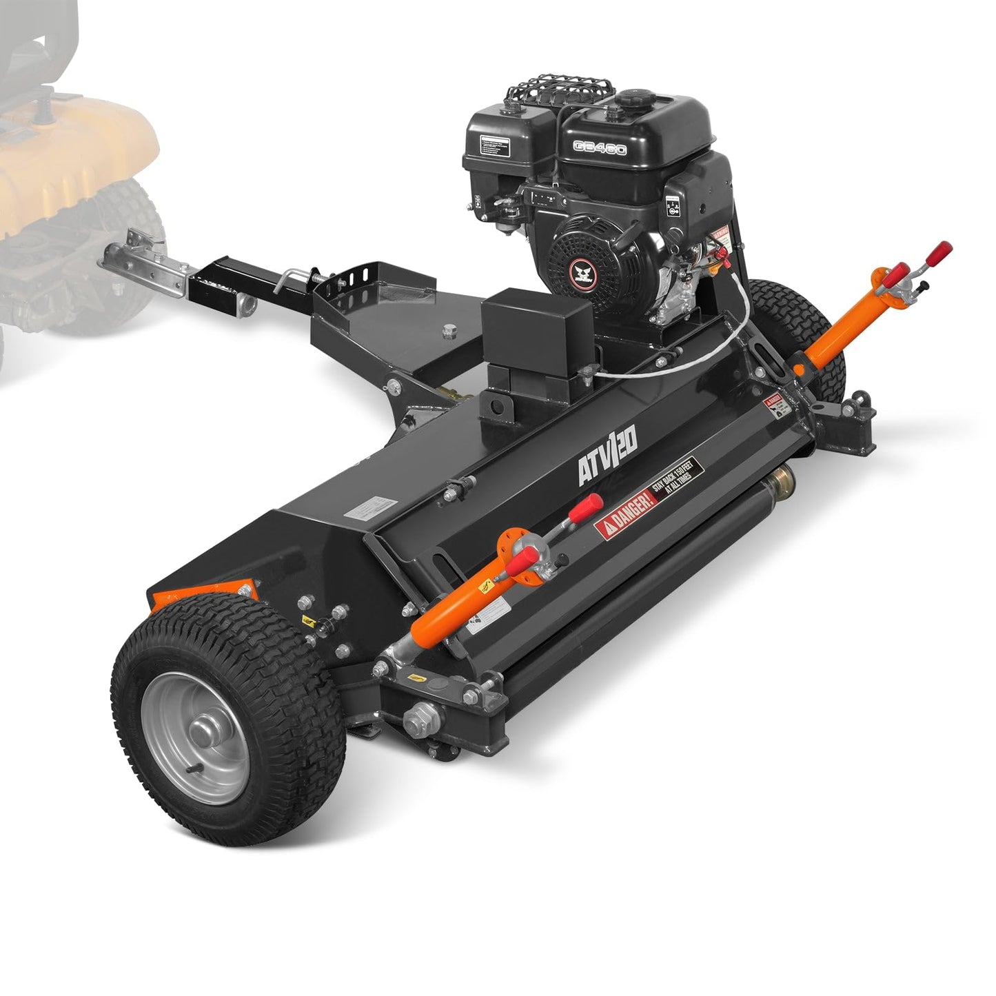 MechMaxx 48 inch Working Width Tow-Behind ATV Offset Flail Mower, ZONSEN 459cc 15HP Electric Start Gasoline Engine, 0.4in-2.5in Cutting Height,28pcs Hammers,Model ATV120