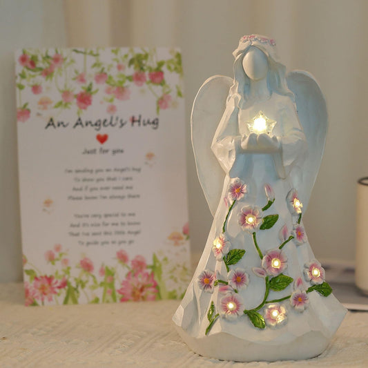 Guardian Angel Figurines Resin with Light Star Battery Operated Gift Decor
