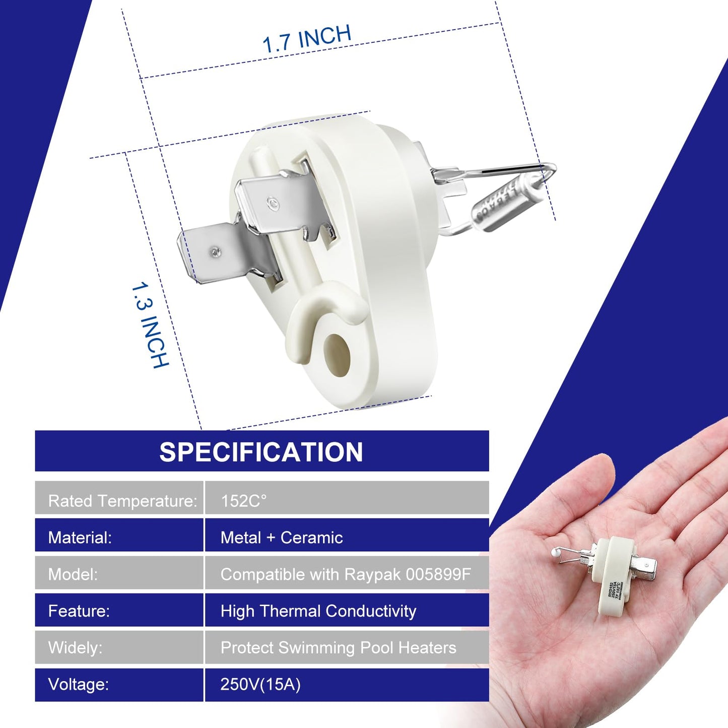 Dreyoo 1 Pack Thermal Cut Off Fuse 152°C Compatible with Raypak 005899F Zodiac R0012200 Pool Heater Rollout Switch Replacement Kit Swimming Pool Heater Parts Plug Fuse Thermal Fuse Link Accessories