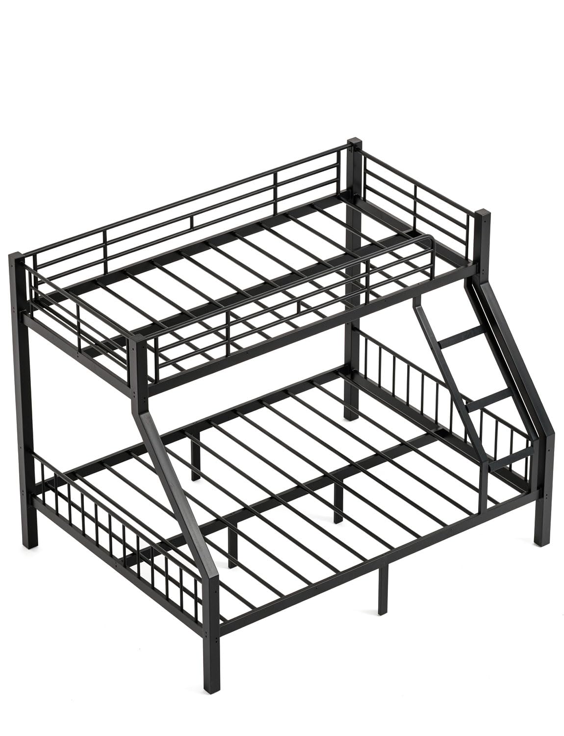 Twin XL Over Queen Bunk Bed, Heavy Duty 600lbs Bed Frame, Safety Guardrails