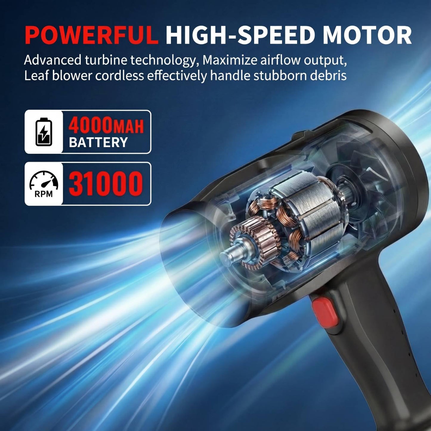 Cordless Leaf Blower, Lightweight Handheld Electric Dust Cleaner Blower with Adjustable Speed, Battery Powered Leaf Blowers for Lawn Care, Patio Cleaning & Blowing Drying with 1 Pack Battery Powered