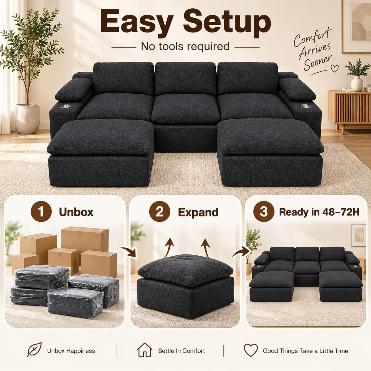 GAOMON Large Sectional Sofa, Deep Seat Modular Couch for Living Room