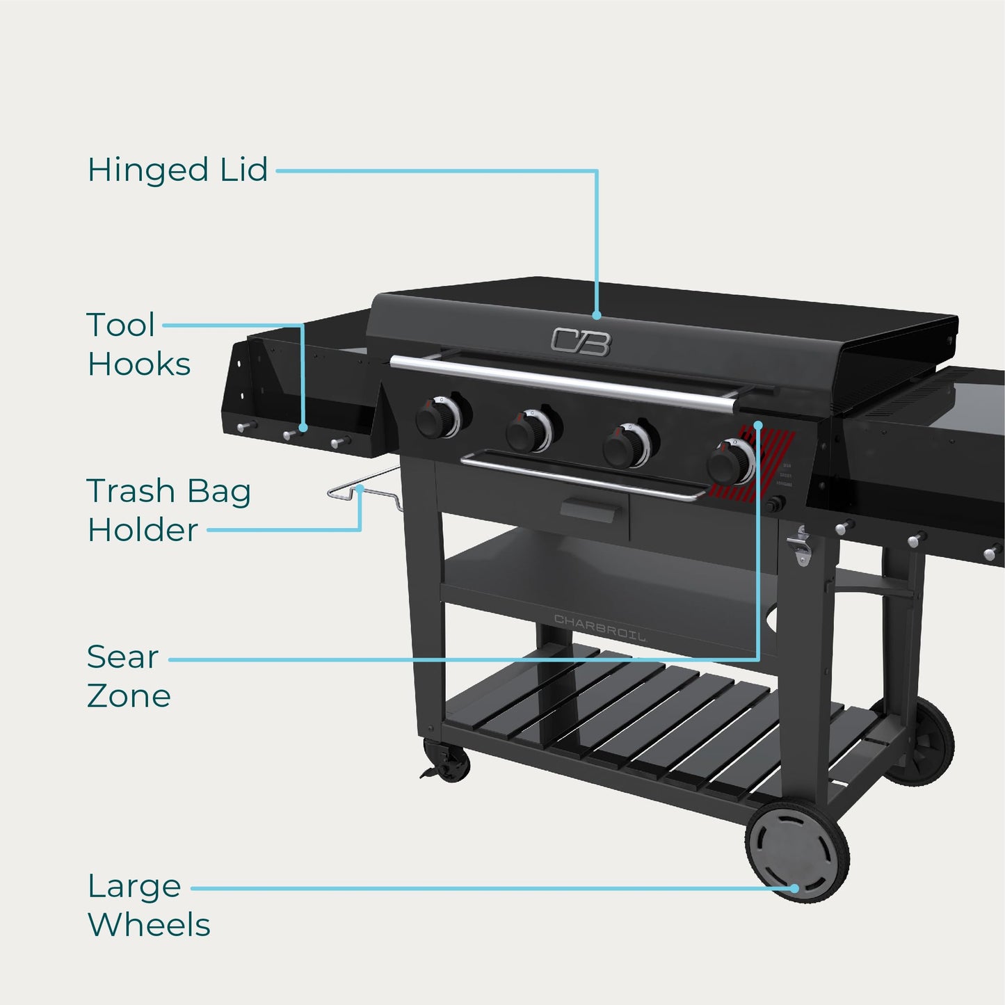 Charbroil 36" Performance Series Deluxe Propane Gas Griddle with Cart 4 Burner Flat Top Grill, Black - 463285924