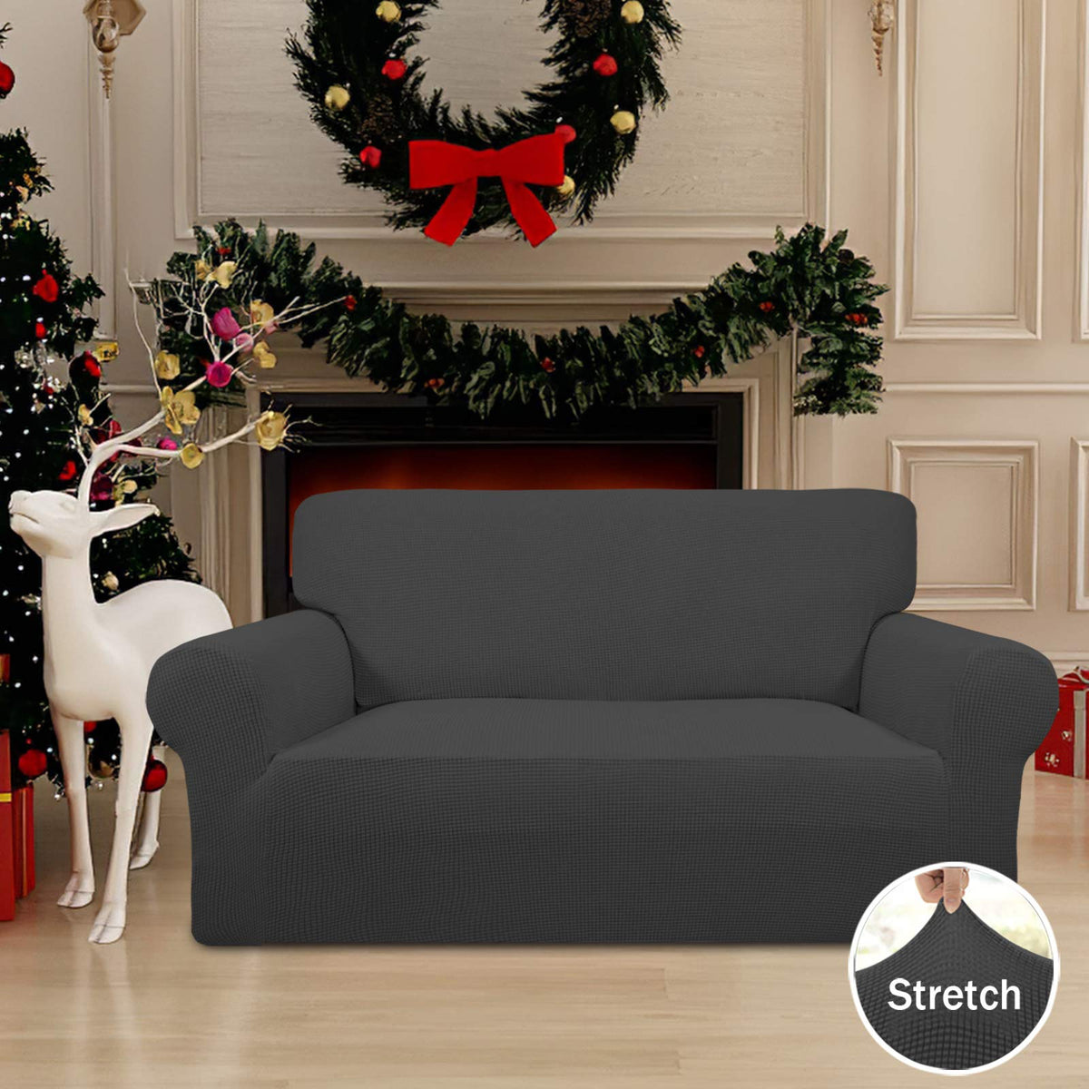 Easy-Going Stretch Loveseat Couch Covers Washable Dark Gray