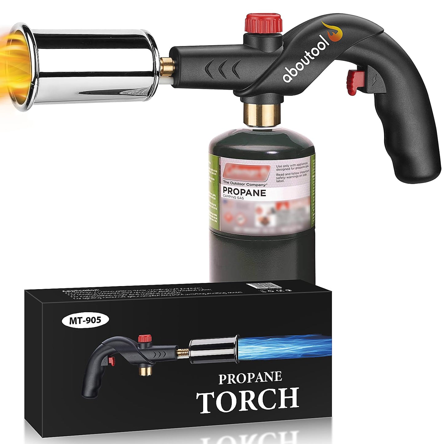 Aboutool Propane Torch, Charcoal Starter Flame Thrower Sous Vide Cooking Torch with Igniter Searing Torch for BBQ Grill Campfire Starter (Propane Tank Not Included)
