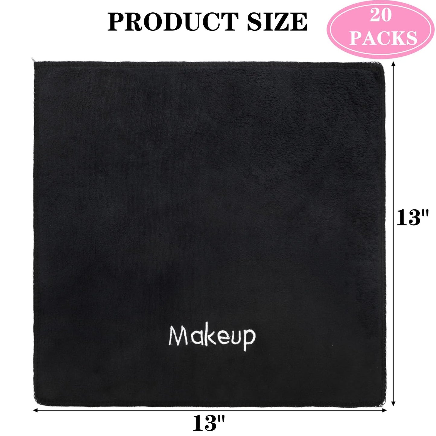 DEAYOU 20 Pack Makeup Towels Black, Soft Microfiber Washcloths for Face, 13" x 13" Quick Dry Makeup Remover Cloth, Reusable Facial Towels for Cleansing Hand, Hosts, Women, Skin Care, Bathroom