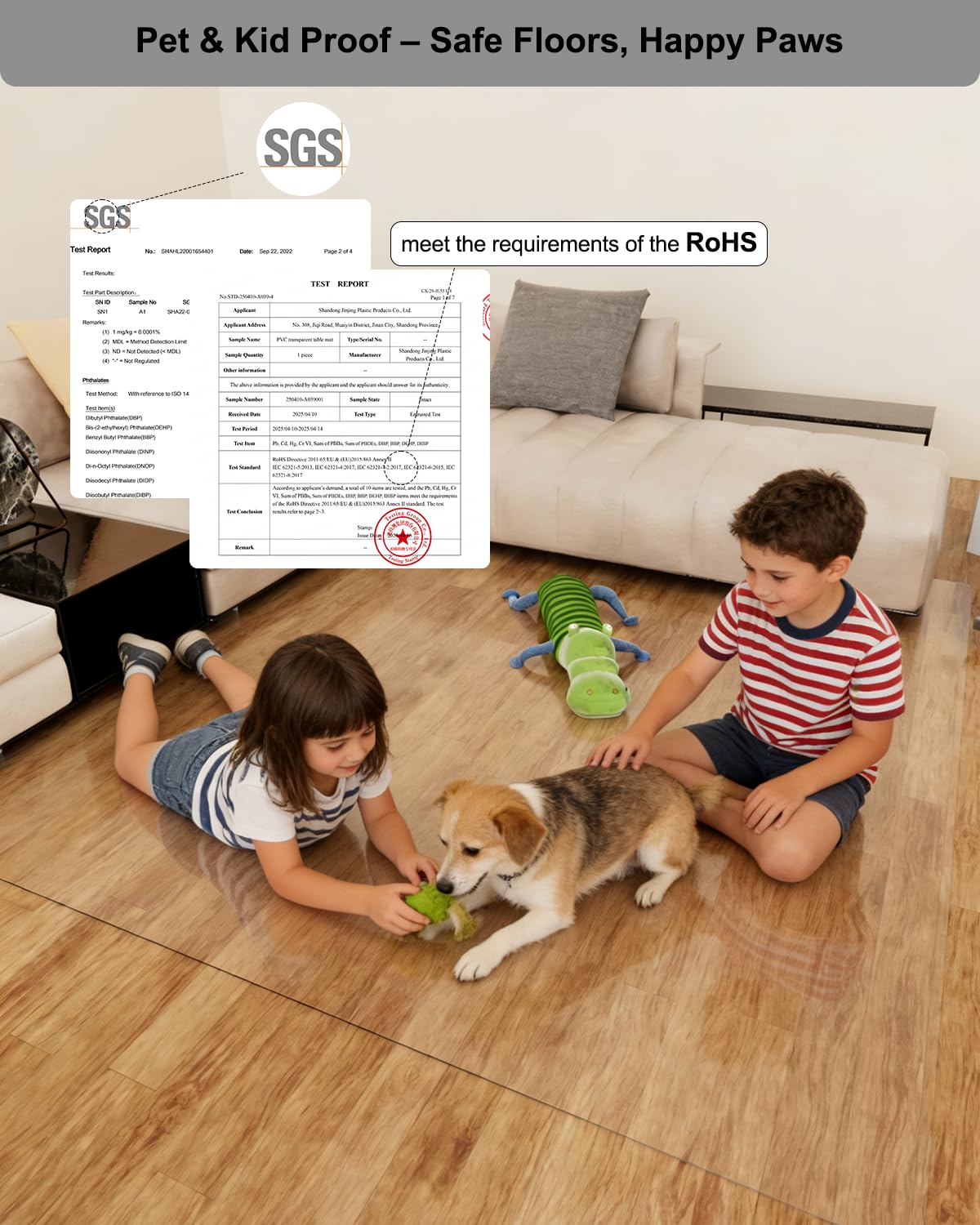 【16 Anti-Slip Stickers Included】3'×5' Clear Rug Protector Mat, Waterproof Vinyl Rugs for The Floor, Wipeable Vinyl Floor Mat for Under High Chair , Non Slip Clear Floors Protector for High Traffic
