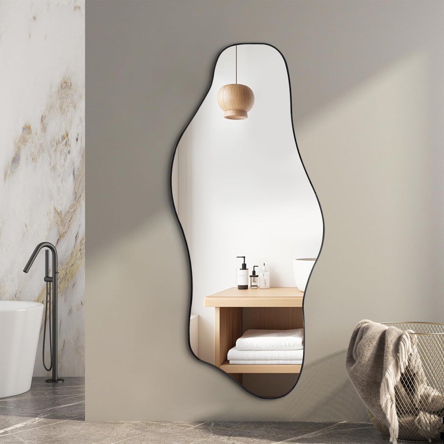 DAOYIJIAJU Large Irregular Mirror, 54.5"x24" Asymmetrical Tempered Glass Mirror, Modern Organic Shaped Wall Mirrors for Entryway Bedroom Living Room Bathroom, Horizontal or Vertical Hanging