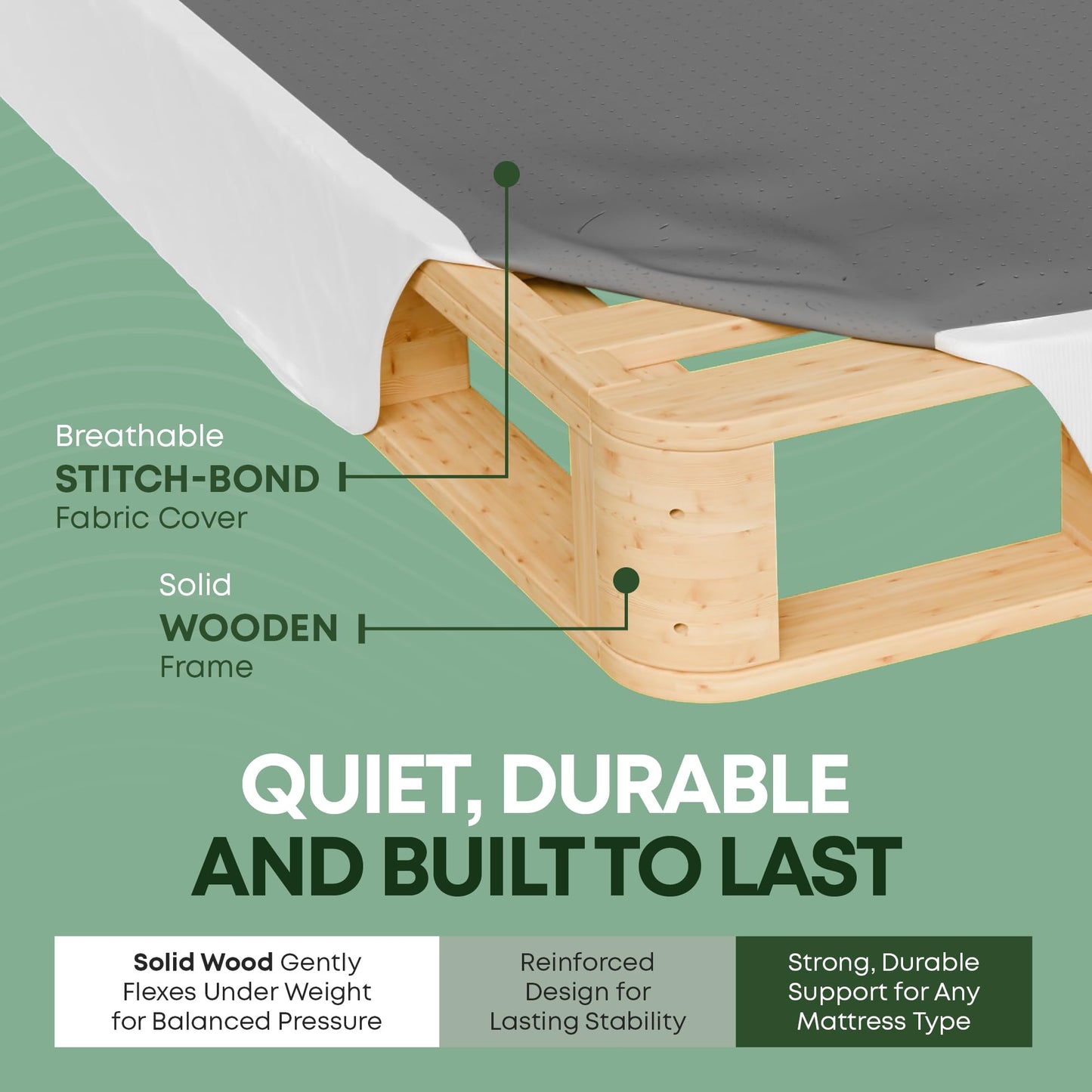 Greaton, 8” King Box Spring for King Bed – Amish-Made in The USA – Solid Wood Box Spring Mattress Foundation with Stable & Quiet Support – Flat-Packed & Easy Assembly – White