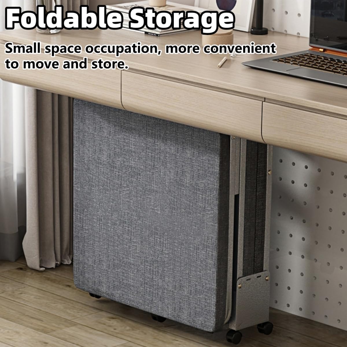 HAQNIWA Portable Folding Bed, Metal Frame, with Wheels for Easy Storage, for Offices, Lounges and Bedrooms