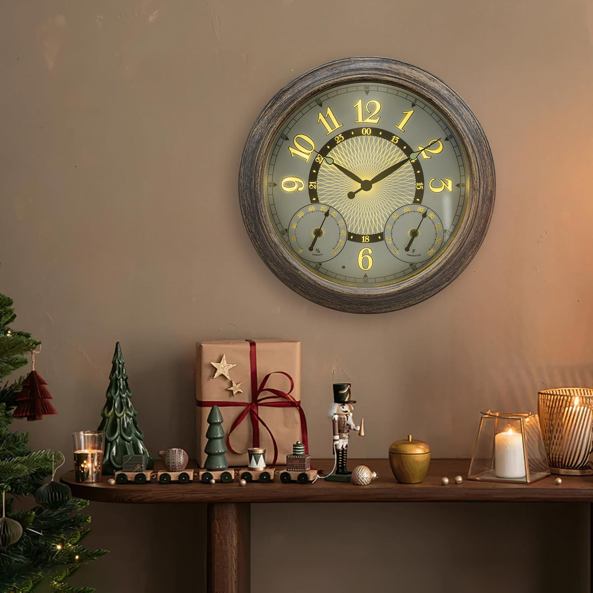 Pytha Sight 18 Inch Metal Illuminated Outdoor Clocks for Patio Waterproof