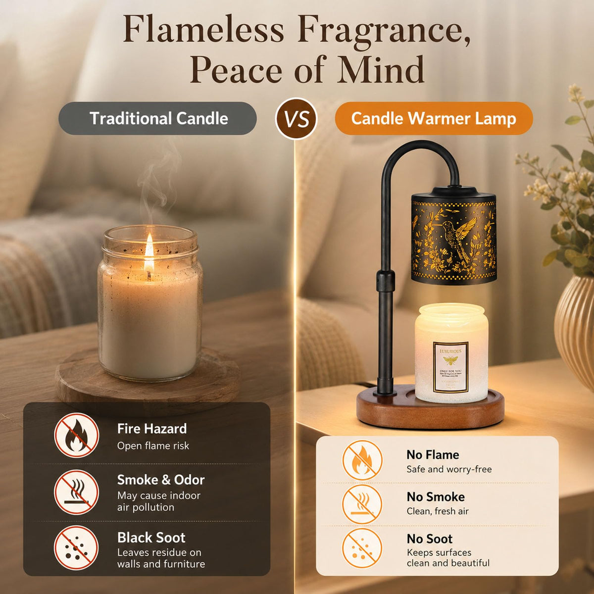 copinpin Dimmable Candle Warmer Lamp with Timer Adjustable Height for Scented Jar Candles Electric Candle Wax Melt Warmer for Home Decor Christmas Birthday Gifts for Women Mom(Hummingbird)