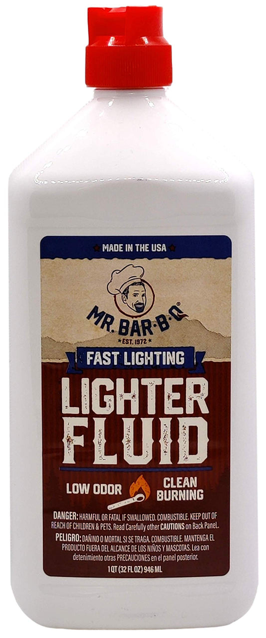1 Quart Lighter Fuel Bottle, Clean Burning & Fast Lighting Lighters, Charcoal Lighter Fluid, Low Odor Perfect Fire Starter for Outdoor Charcoal, Wood Fires, Bonfires, Camping, Grilling by Mr. Bar-B-Q