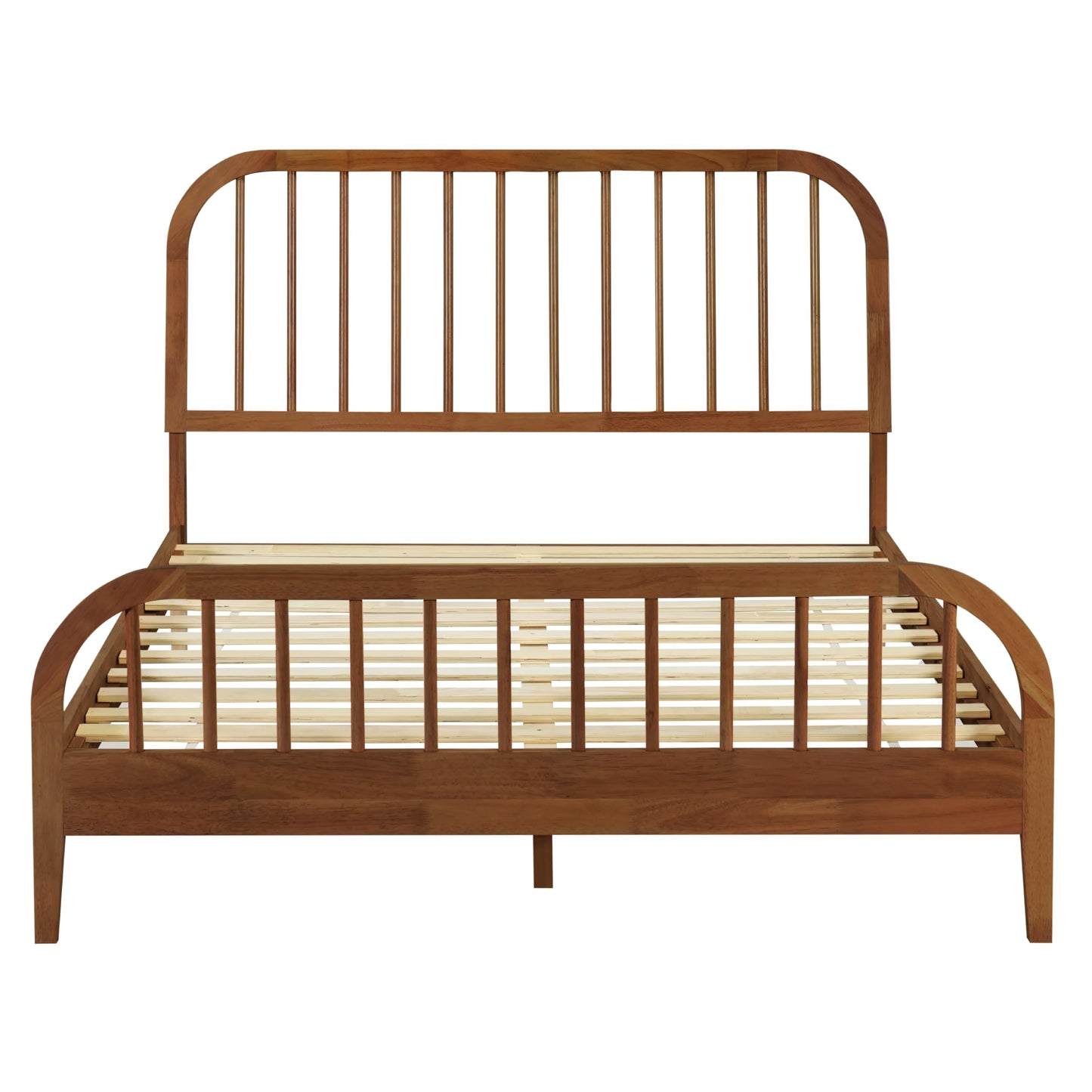 DG Casa Wesley Solid Wood King Size Bed Frame - Mid Century Modern Style, Platform with Spindle Headboard and Footboard, No Box Spring Required, Walnut Finish