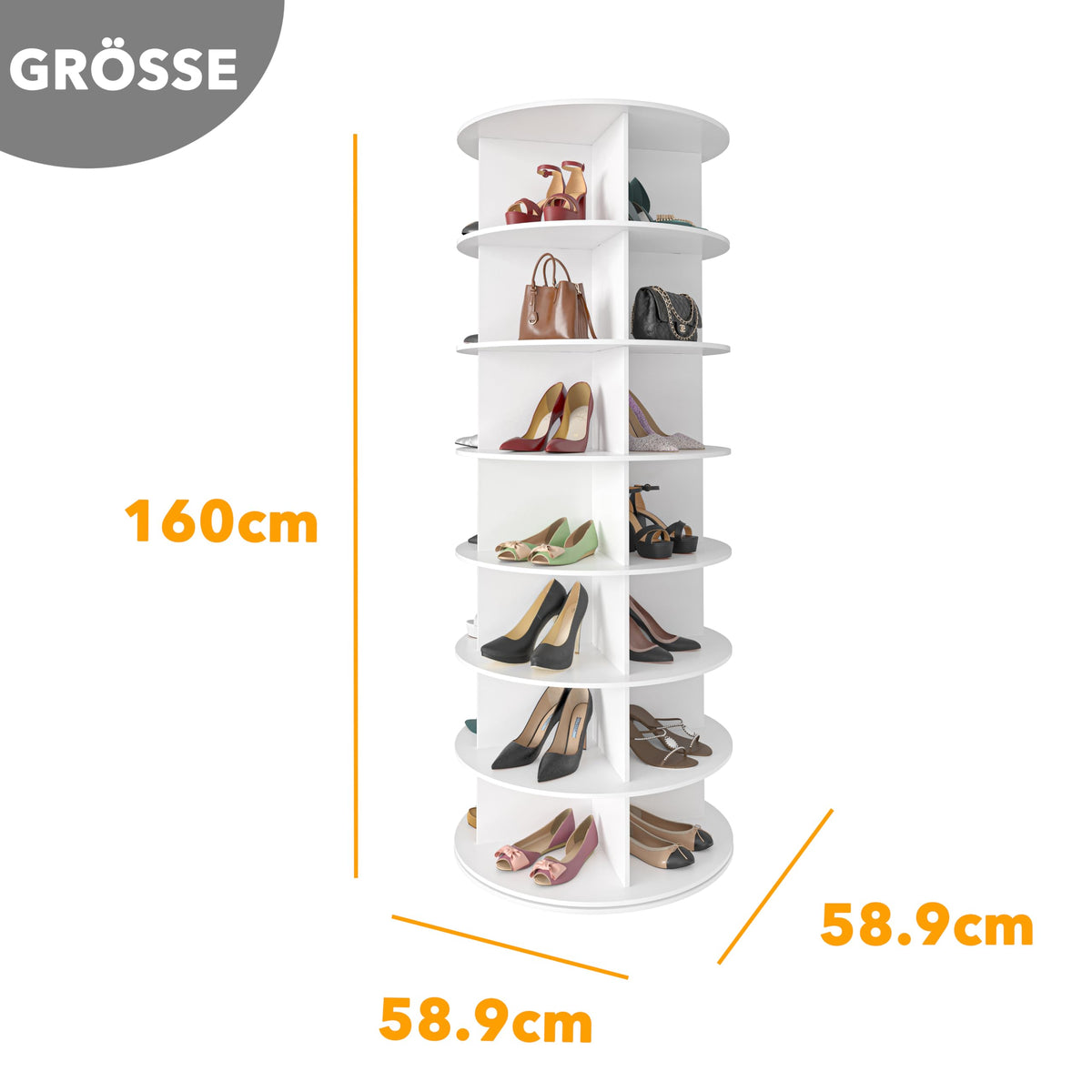 SpaceAid 7 Tier Rotating Shoe Rack Tower, Spinning Shoe Display Lazy Susan, Revolving 360 Shoe Rack Storage Round Carousel, Vertical Handbag Rotate Shoes Closet Organization (7-Tier White)