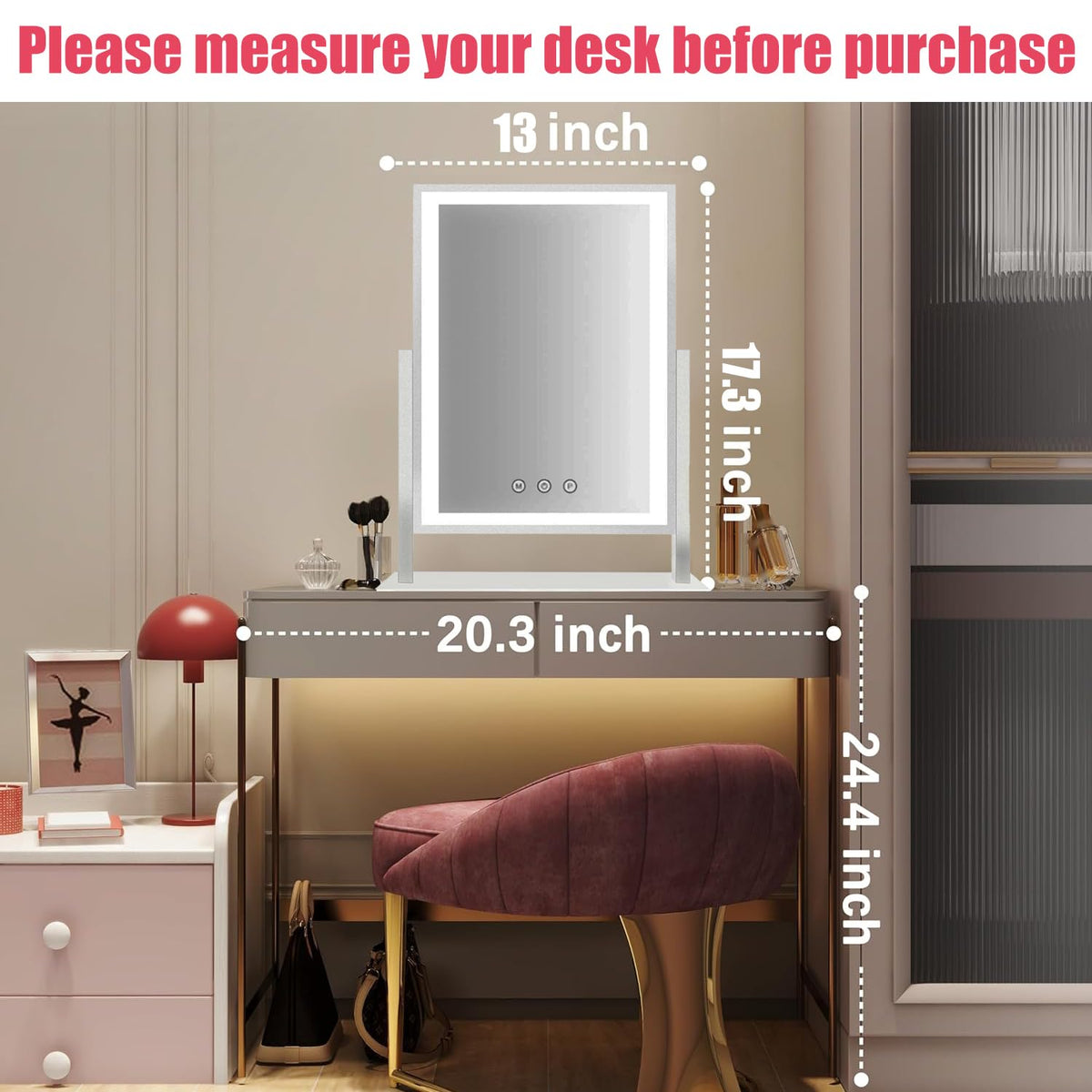 HIEEY Lighted Makeup Mirror, 17.3" x 13" Hollywood Vanity Mirror with Lights, Three Color Lighting Modes, and 5X Magnification Mirror, Smart Touch Control, 360°Rotation (White,Gift Box)