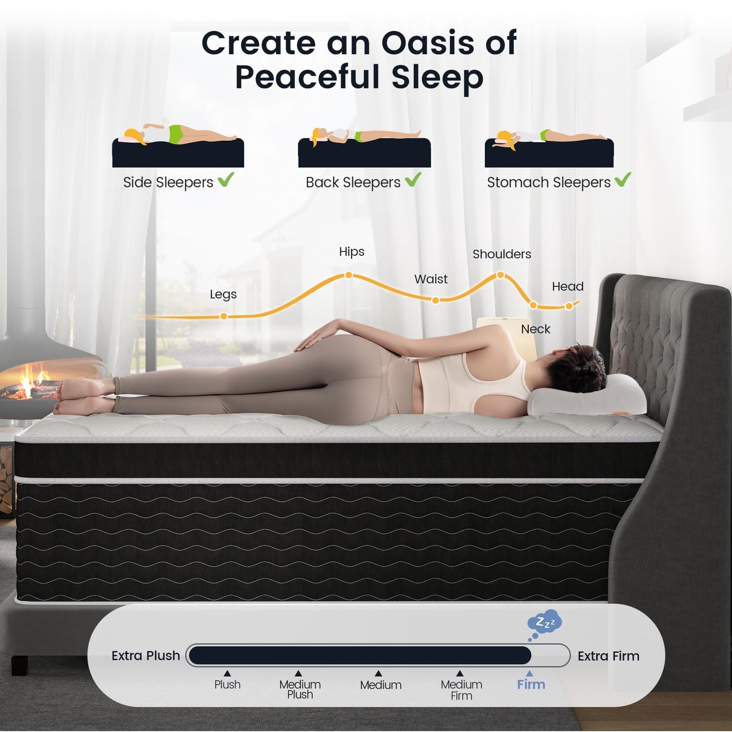 Ruoysun Luxury California King Mattress 12 In, Firm Cal King Mattress in a Box, 7-Zones& Edge Support, Cooling Gel Memory Foam& Pocketed Spring, Pressure Back Pain Relief, Hotel-Level, 100-Night Trial