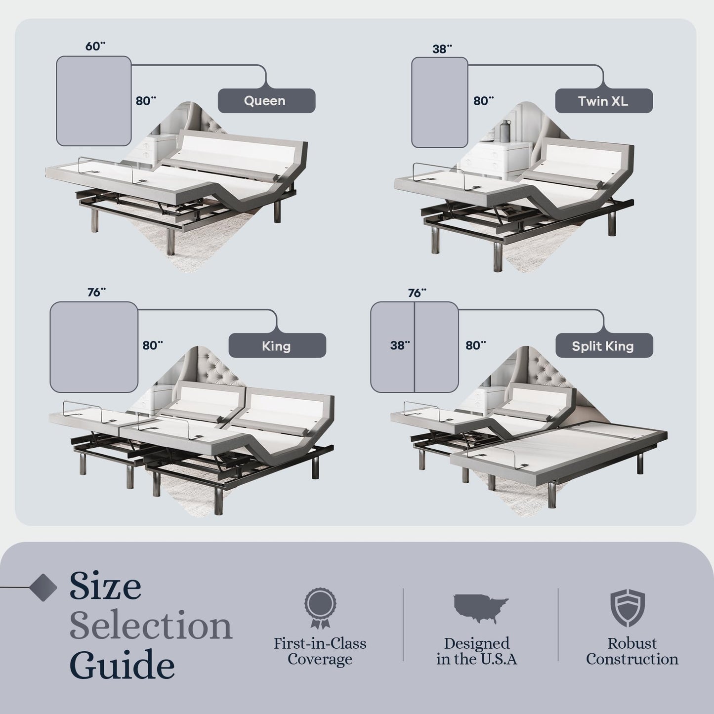 Sven & Son Platinum Adjustable Bed Base Frame Only, Head and Foot Lift, Lumbar Support, Head-Pillow-Tilt, Massage, Under-Bed Lights, USB - California King