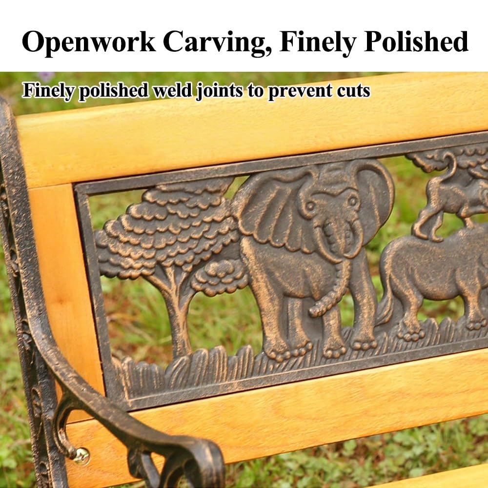 BXTJOFX Kids 2 Seater Garden Patio Childrens Bench with Animal Design, Park Outdoor Bench, Patio Benches Kids 2-Person Wooden & Cast Iron Mini Sized Park Outdoor Garden Bench Childrens Bench