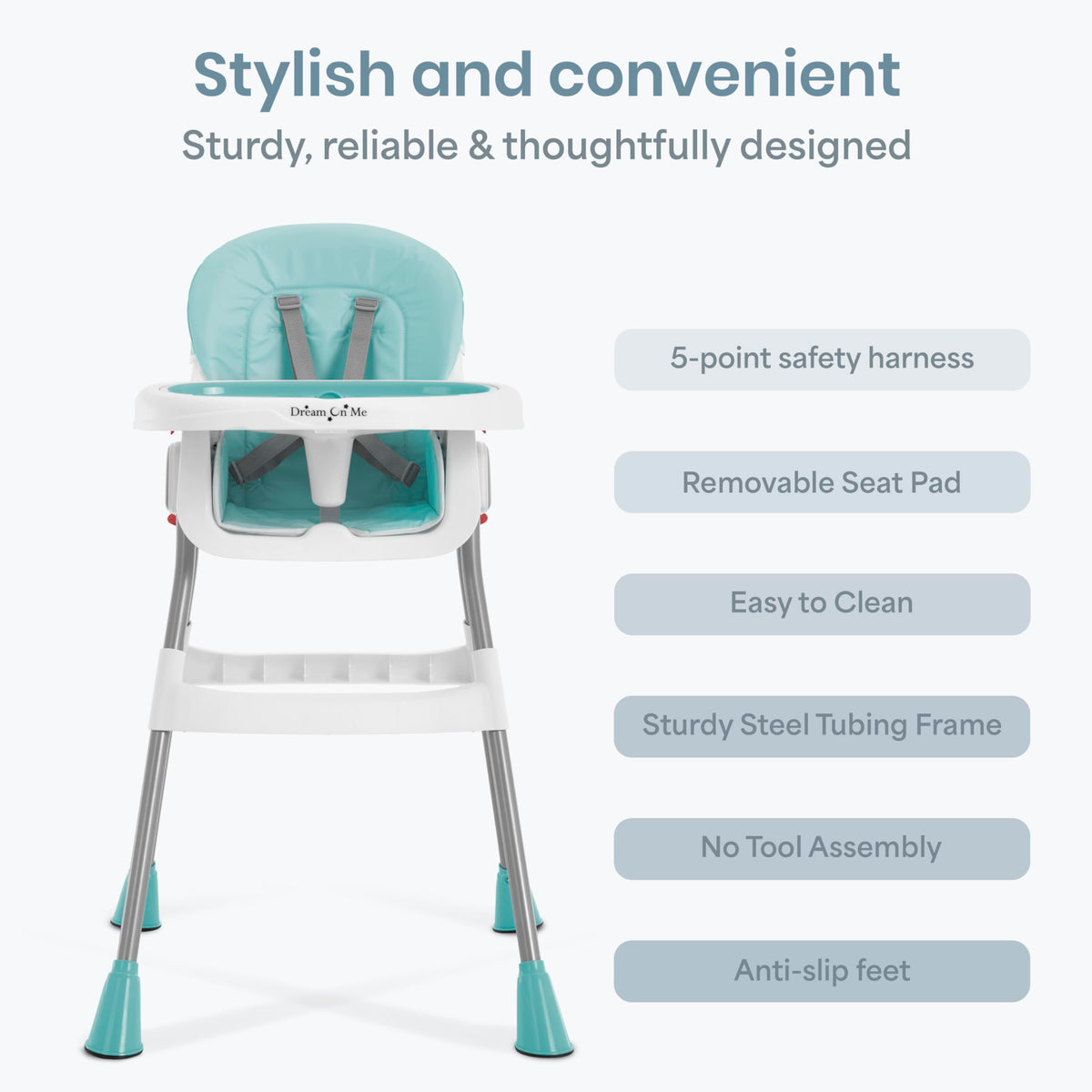 Dream On Me TableTalk 2-in-1 Convertible High Chair, 5-Point Harness, Aqua