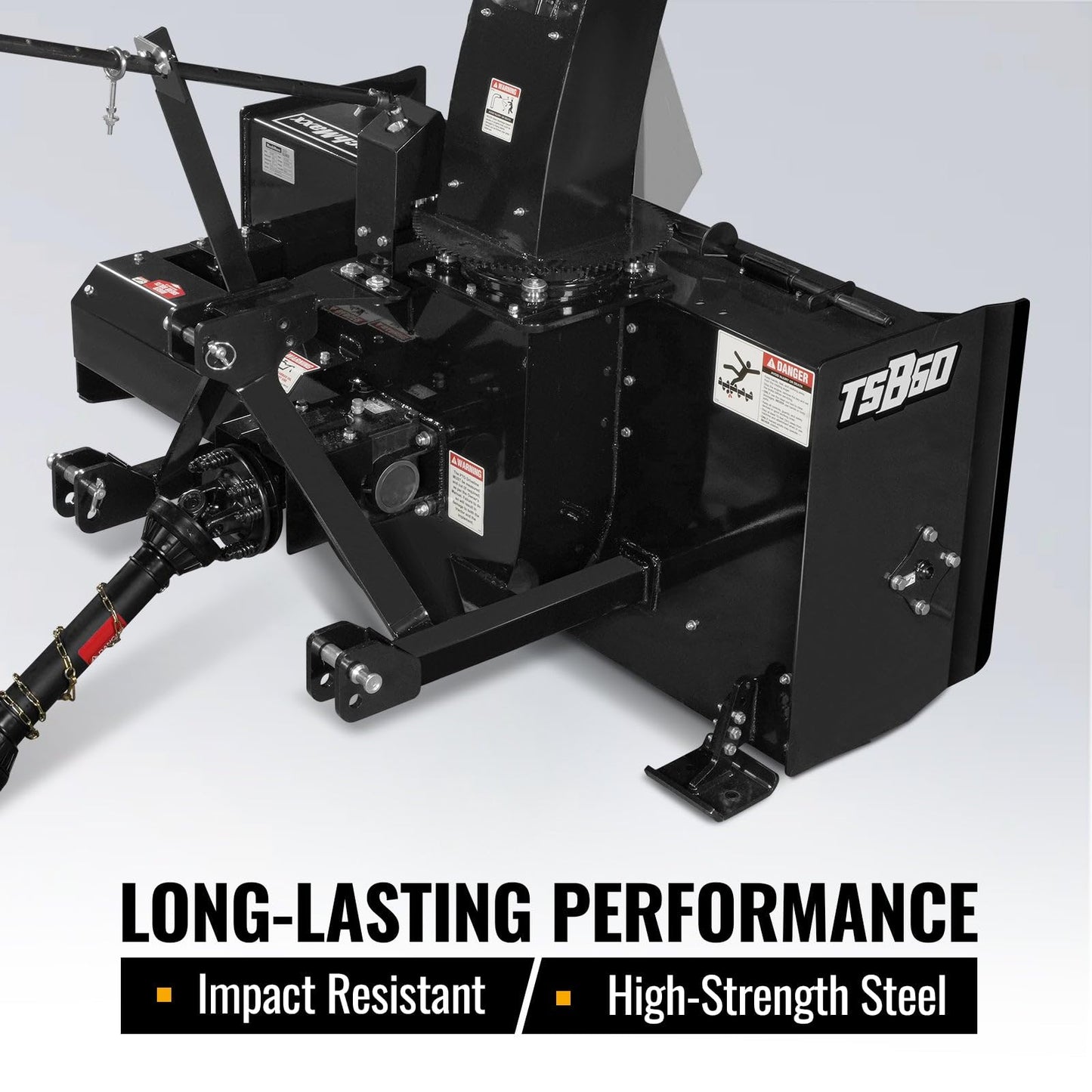 MechMaxx 60" 3 Point PTO Snow Blower 24" Impeller Diameter 360° Snow Chute (PTO Shaft Included with Slip Clutch), 25-65 HP, Model TSB60