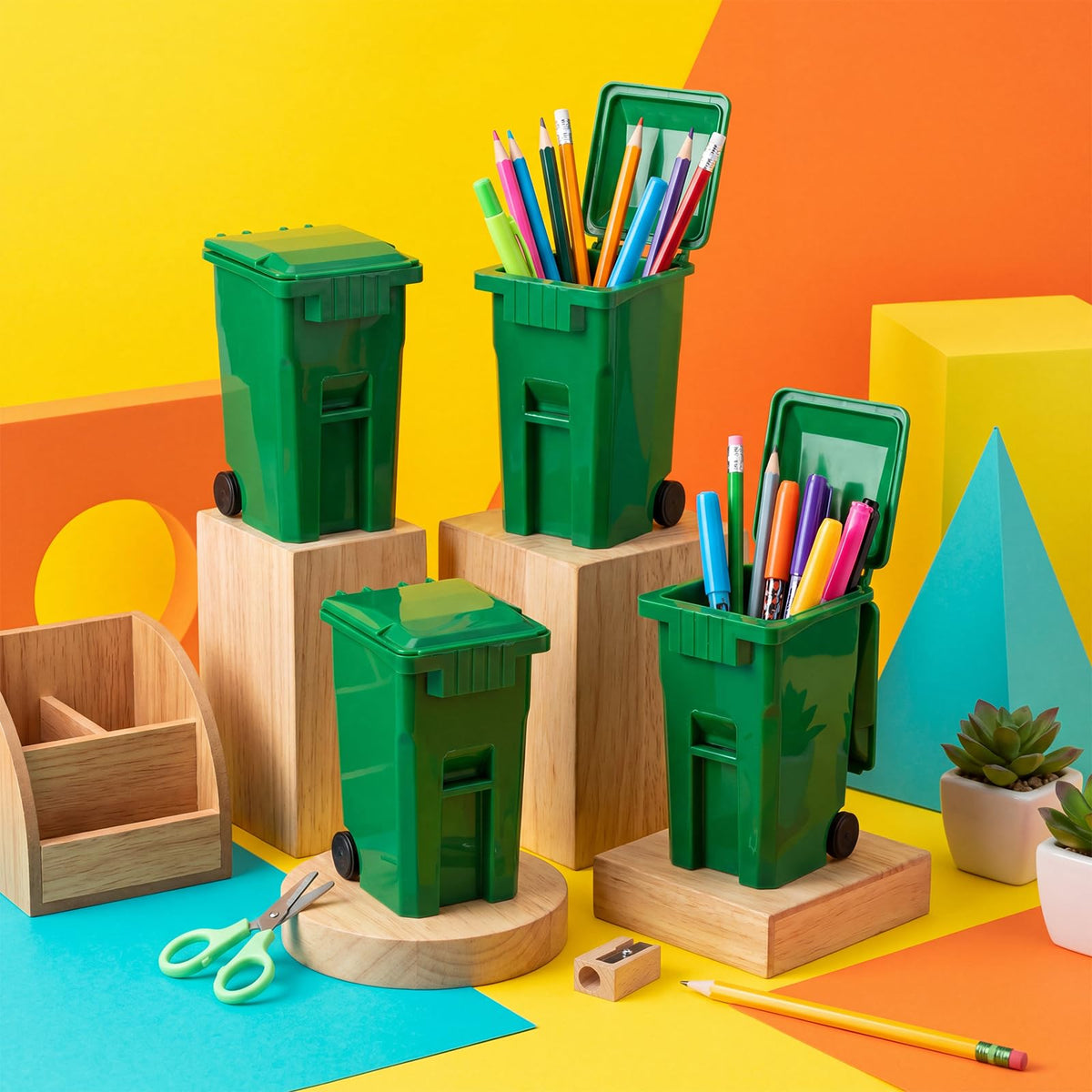 Teyva Daily 8 Pcs Green Mini Trash Cans Desk Garbage Truck Party Favor