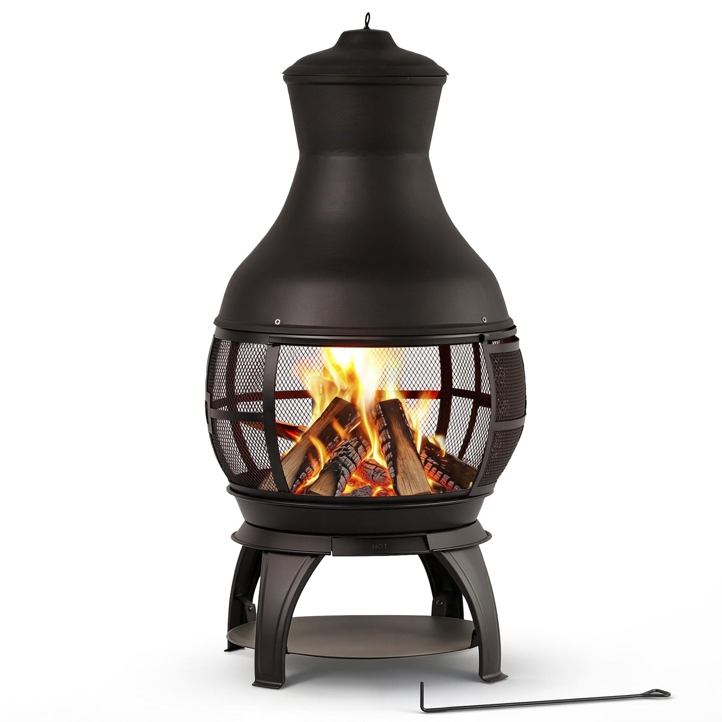 BALI OUTDOORS Chiminea Outdoor Fireplace, Outdoor Wood Burning Fire Pits for Backyard, Garden, Camping, Brown-Black