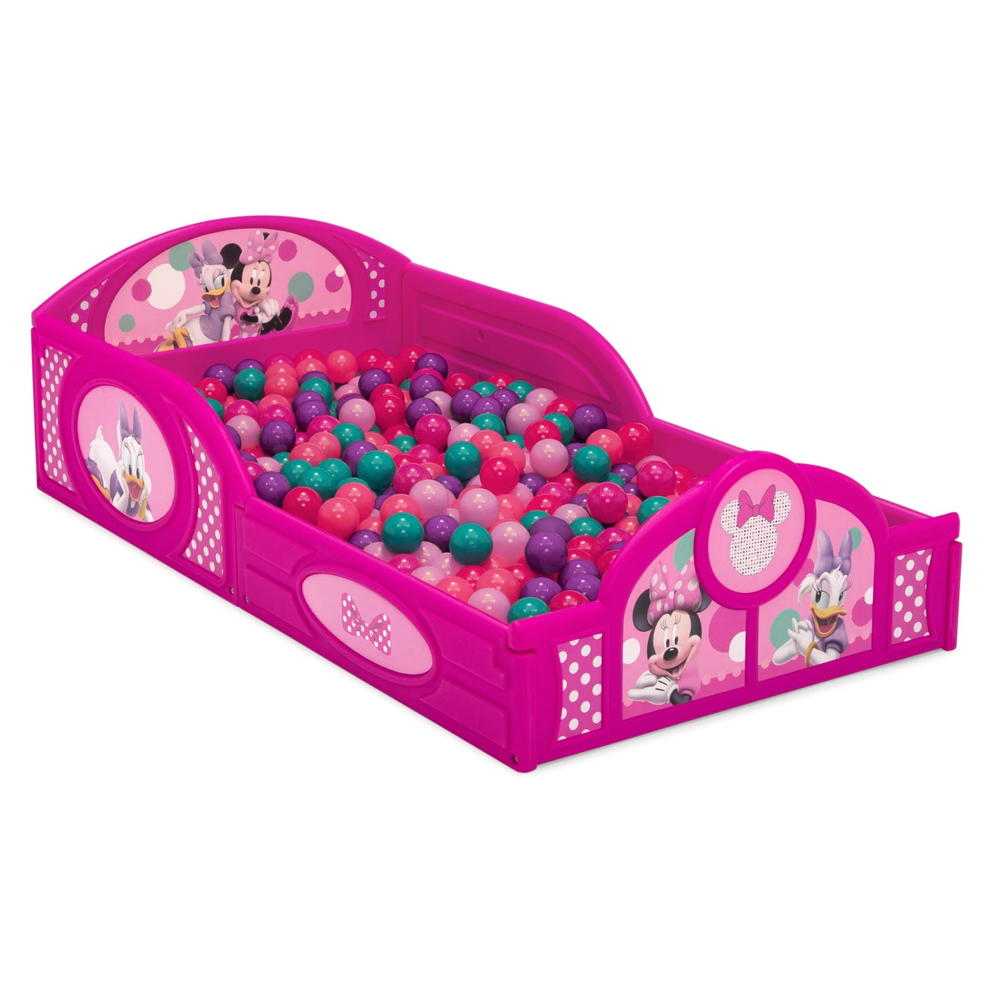 Delta Children Disney Minnie Mouse 4-Piece Toddler Room-in-a-Box Set – Includes Sleep and Play Toddler Bed, Table, 1 Chair and Toy Box, Pink