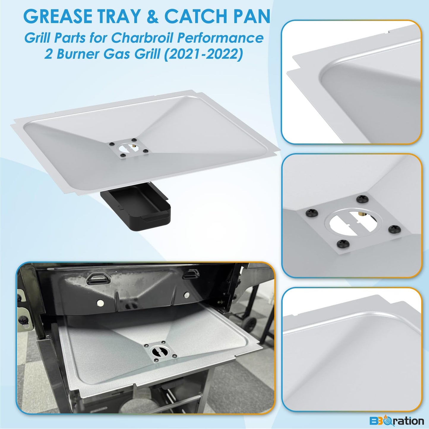 BBQration G325-5701-W1 Grease Tray with Catch Pan for Charbroil Performance 2 Burner 463630021 463660421 463630422 463660021 463655021, Drip Pan for Charbroil Grease Tray Replacement