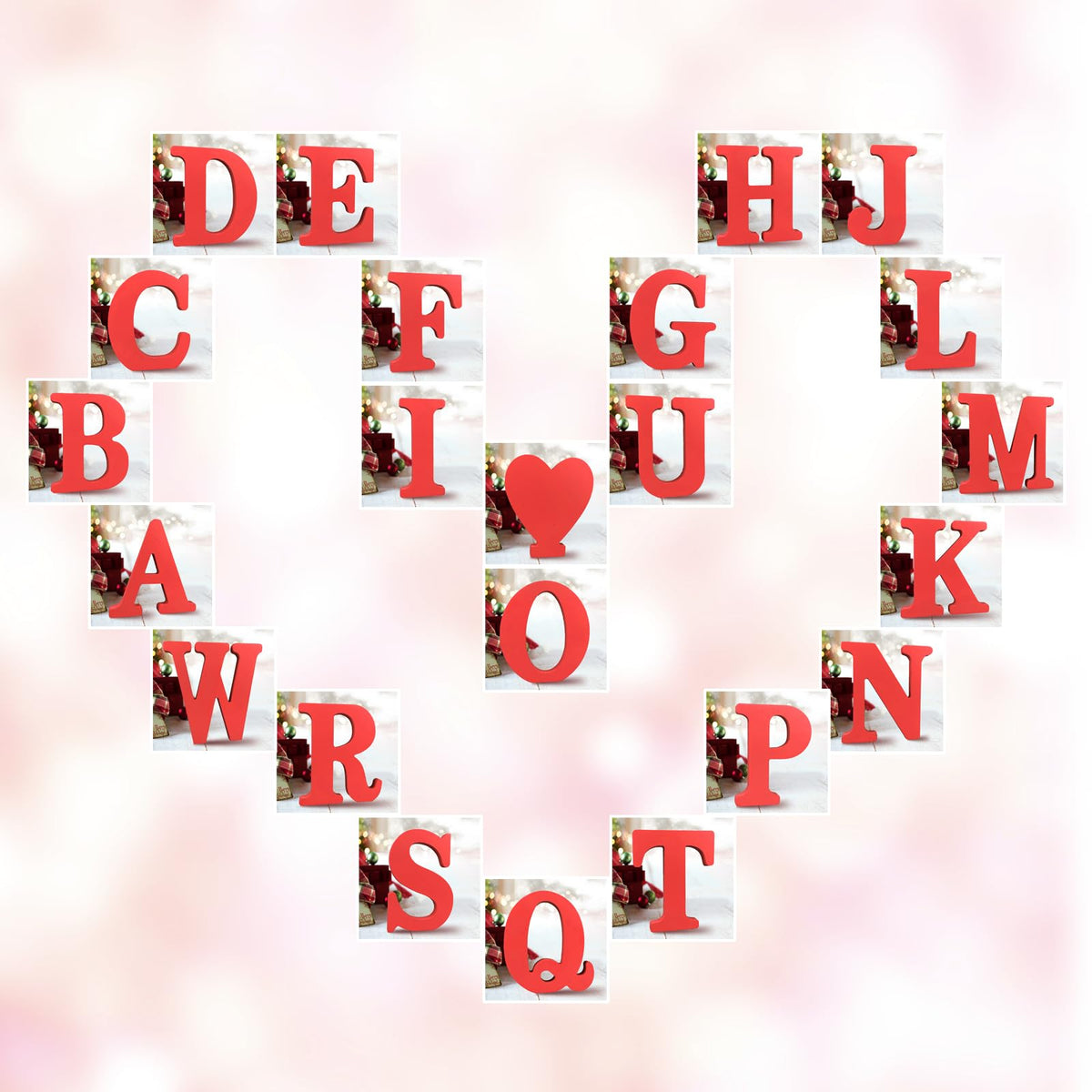 AOCEAN 6 Inch Red Wood Letters Unfinished Wood Letters for Wall Decor Decorative Standing Letters Slices Sign Board Decoration for Craft Home Party Projects (E)
