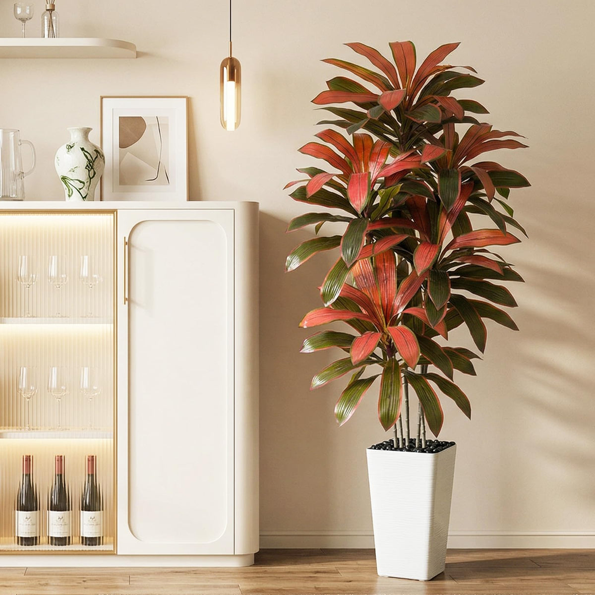 TNGGNT Artificial Dracaena Tree: 5FT Fake Plants Silk Faux Trees（White Pot）