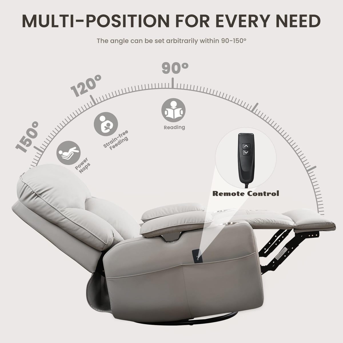 SUNWAVE Power Nursery Rocking Chair with Adjustable Armrests for Nursing