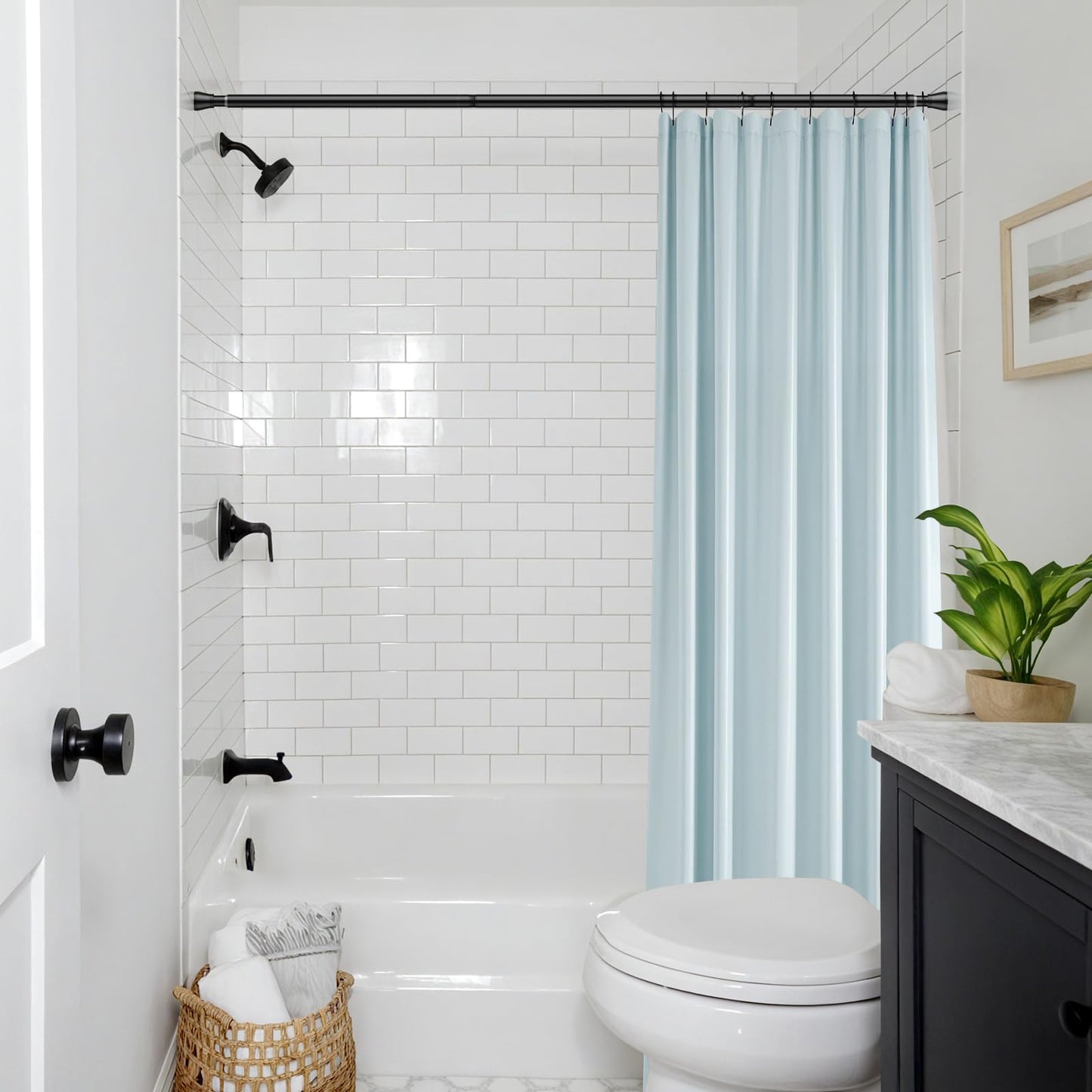 Black Shower Curtain Rod 40-73 inch Black Shower Rod Tension Curtain Rod No Drilling Shower Curtain Rods Spring Tension Shower Rods for Bathroom