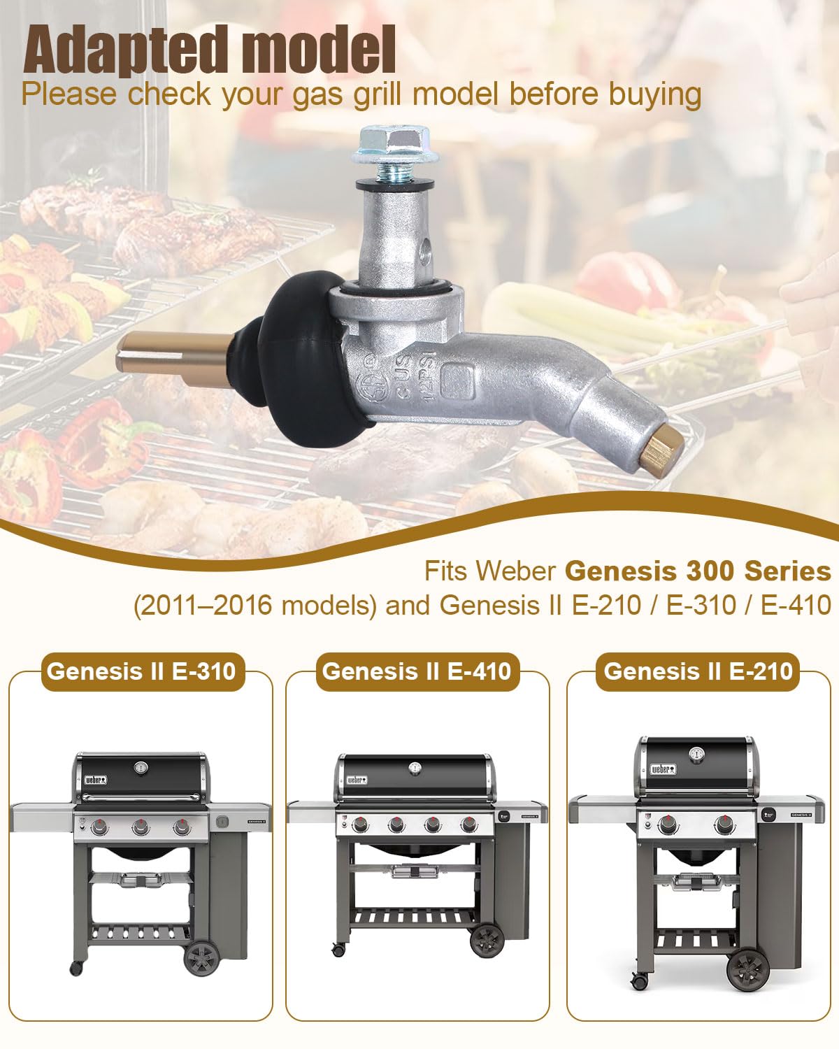 Main Burner Control Valve Manifold for Weber Genesis 300 Series (2011-2016) and Genesis II E-210, E-310, E-410, Propane (LP), Gas Grill Replacement Part