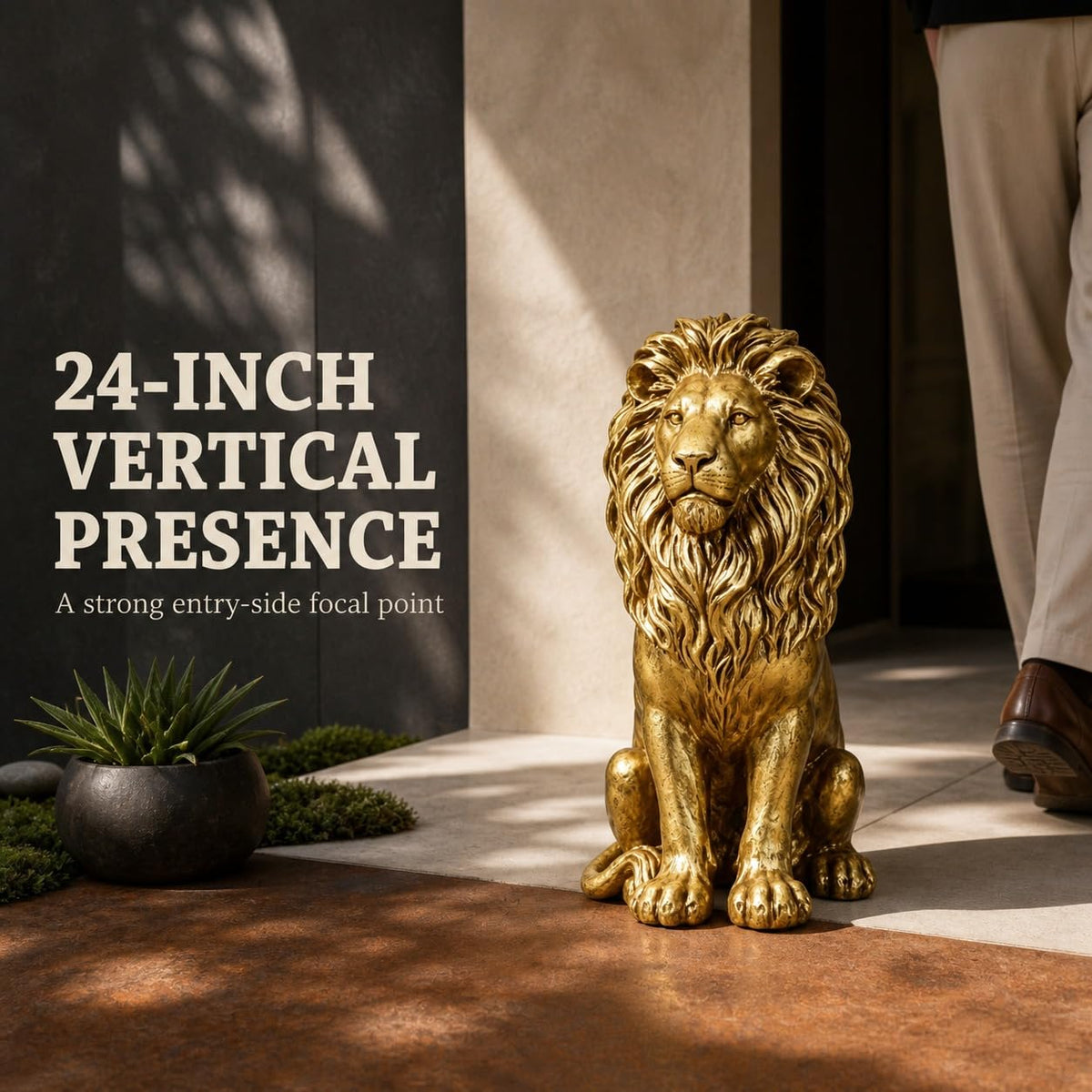 24" H Sitting Male Lion Resin Animal Garden Statue, Home Decor Sculpture