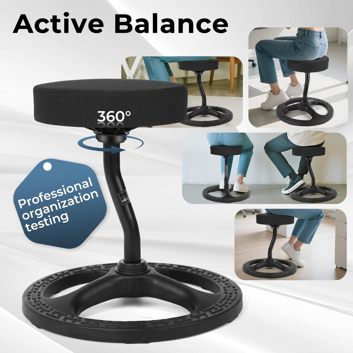 beyond SMART Fitness Seat, ADHD Chair Stool, Stability, Balance, Yoga, Ergonomic Health Stool with Non-Slip Base and Washable Seat Cover - Black (Black, 19″)