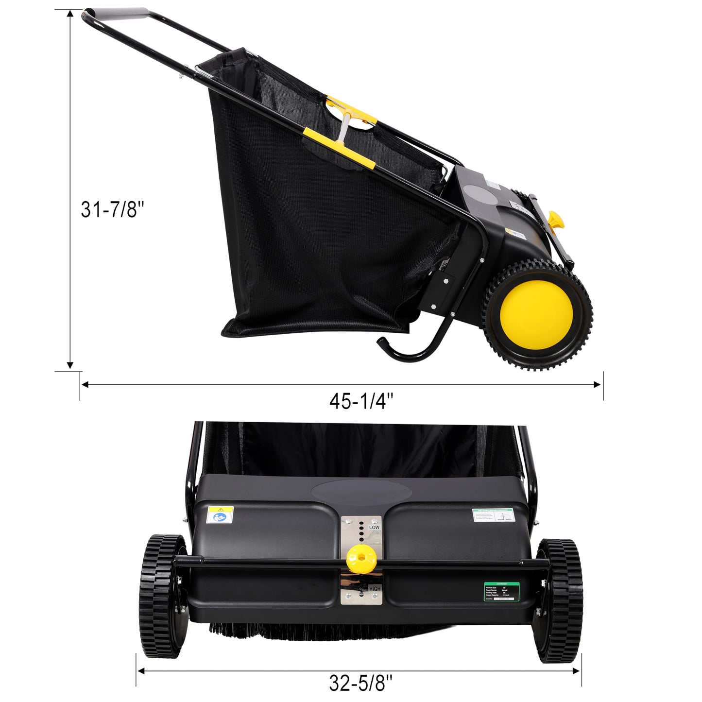 KEIKI 26 Inch Hand Push Lawn Sweeper, Leaf & Grass Collector with Adjustable Brush Height, Pickup Sweeper for Yard Leaf Picker Upper, Large 7 Cu. Ft Hopper Bag Capacity, Easy Assembly, Black