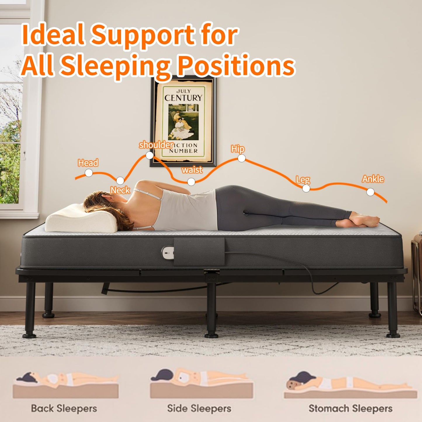 Full Size Adjustable Bed with 13CM Memory Mattress, Electric Adjustable Bed Frame with Remote, Ergonomic Bed Base with Head & Foot Incline,Zero Gravity, 4 Height-Adjustable Legs, Easy Assembly
