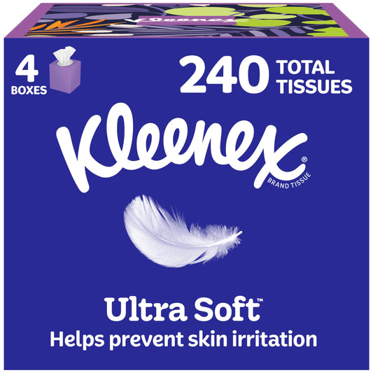 Kleenex Ultra Soft Facial Tissues, 4 Cube Boxes, 60 Tissues per Box