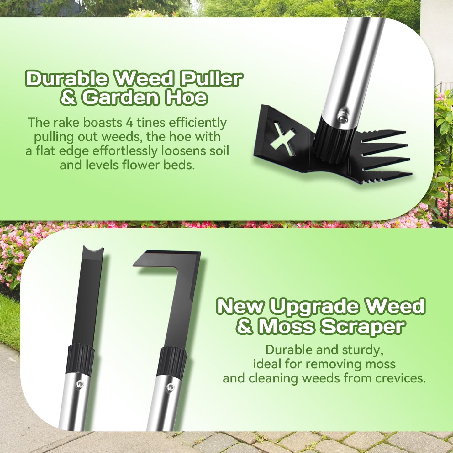 3 Pack Weed Remover Tool Manual Weeders Set, Hand Held Weed Puller Crack Weeder Tool Moss Scraper Combo with 16" Handle, Heavy Duty Weeding Tool for Block Paving Sidewalk Patio Garden Flower Bed