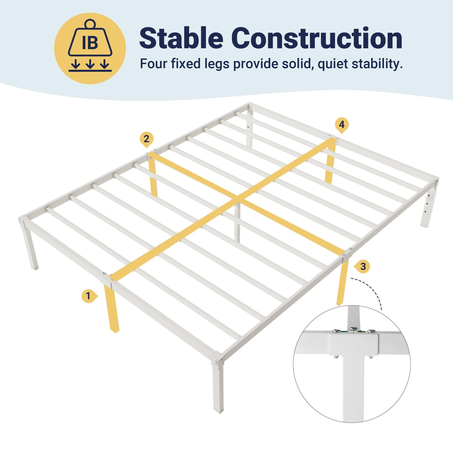 Allewie Full Size Bed Frame, 14 inch Metal Platform Beds with Storage Space, No Box Spring Needed and Easy Assembly, White